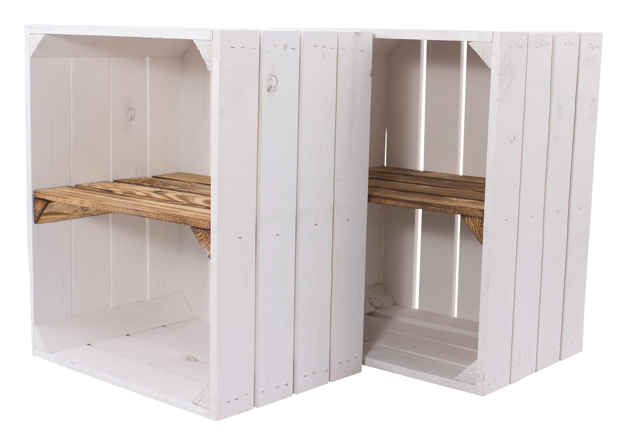 Weiße Holzkiste mit geflammtem Mittelbrett -quer- 50x40x30cm