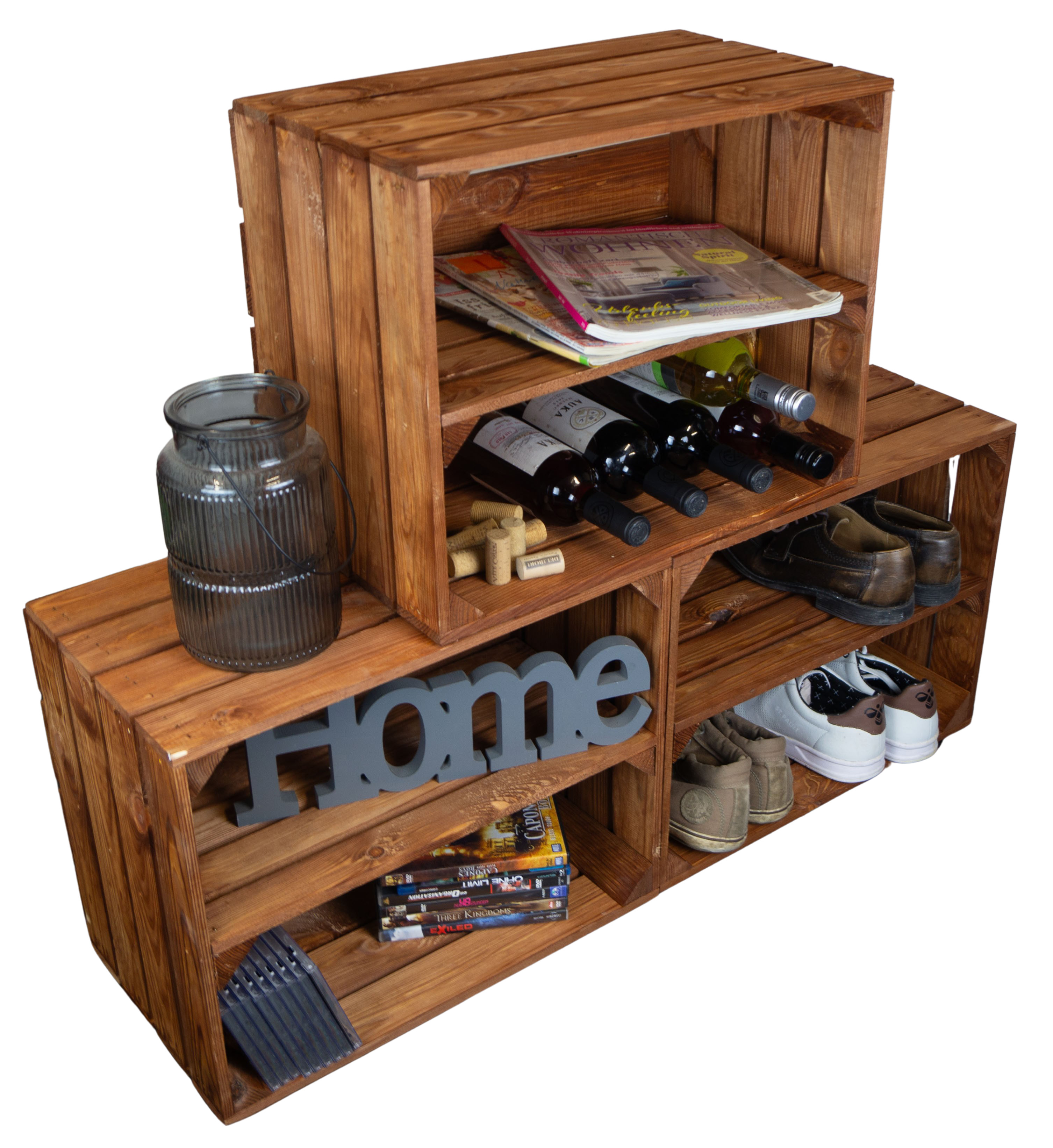 Obstkiste Ocker als Schuh- und Bücherregal 50x40x30cm