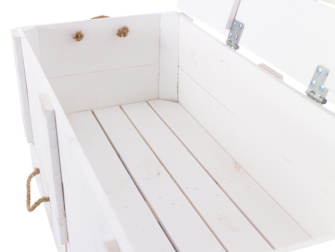 XXL Holztruhe weiß mit 2 Schubladen und Kordel 85 x 39 x 40 cm
