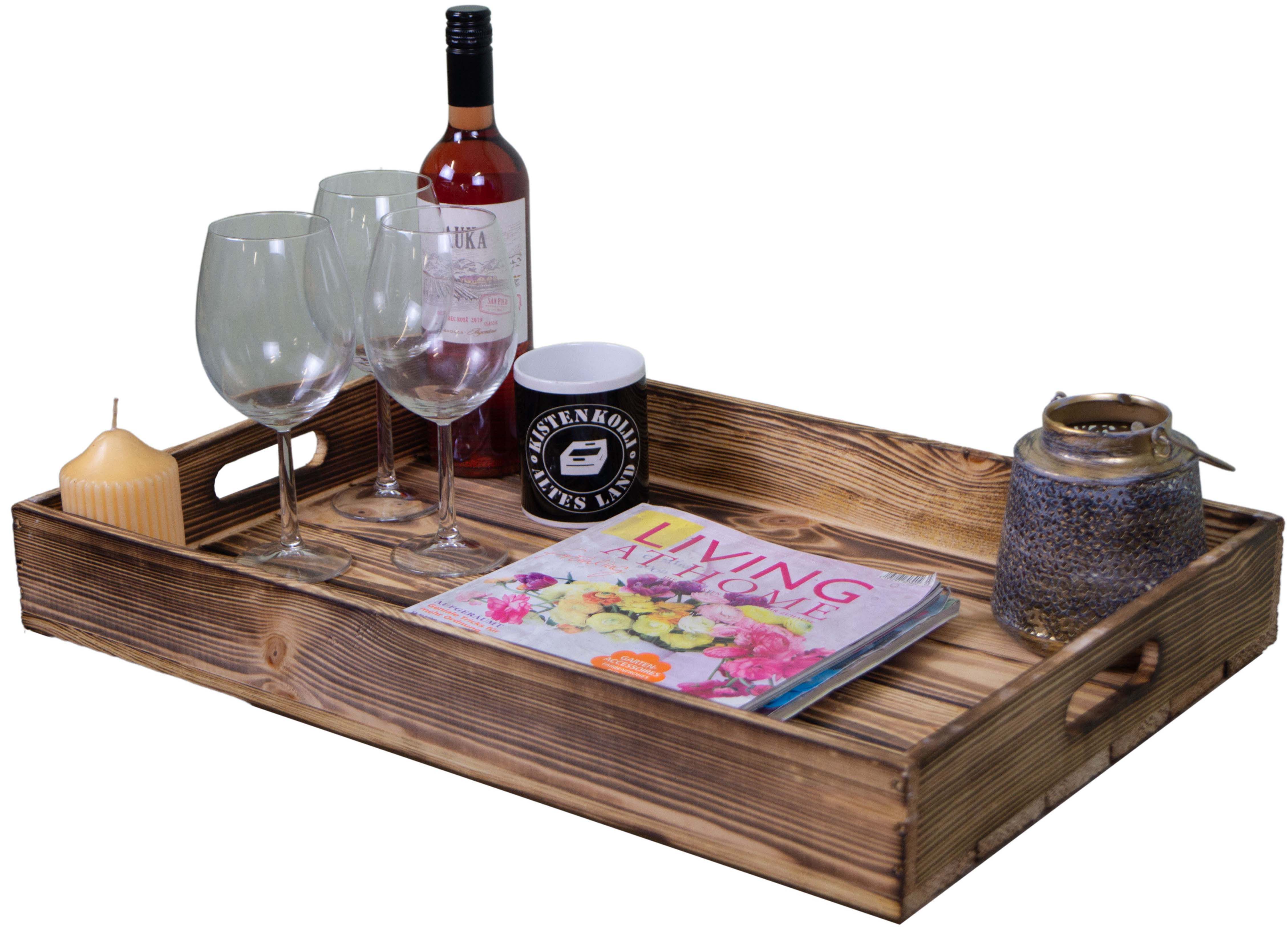 Serviertablett in geflammt 60x40x8cm Holztablett Frühstückstablet Bartablett Serviertablett in geflammt 60x40x8cm Holztablett Frühstückstablet Bartablett