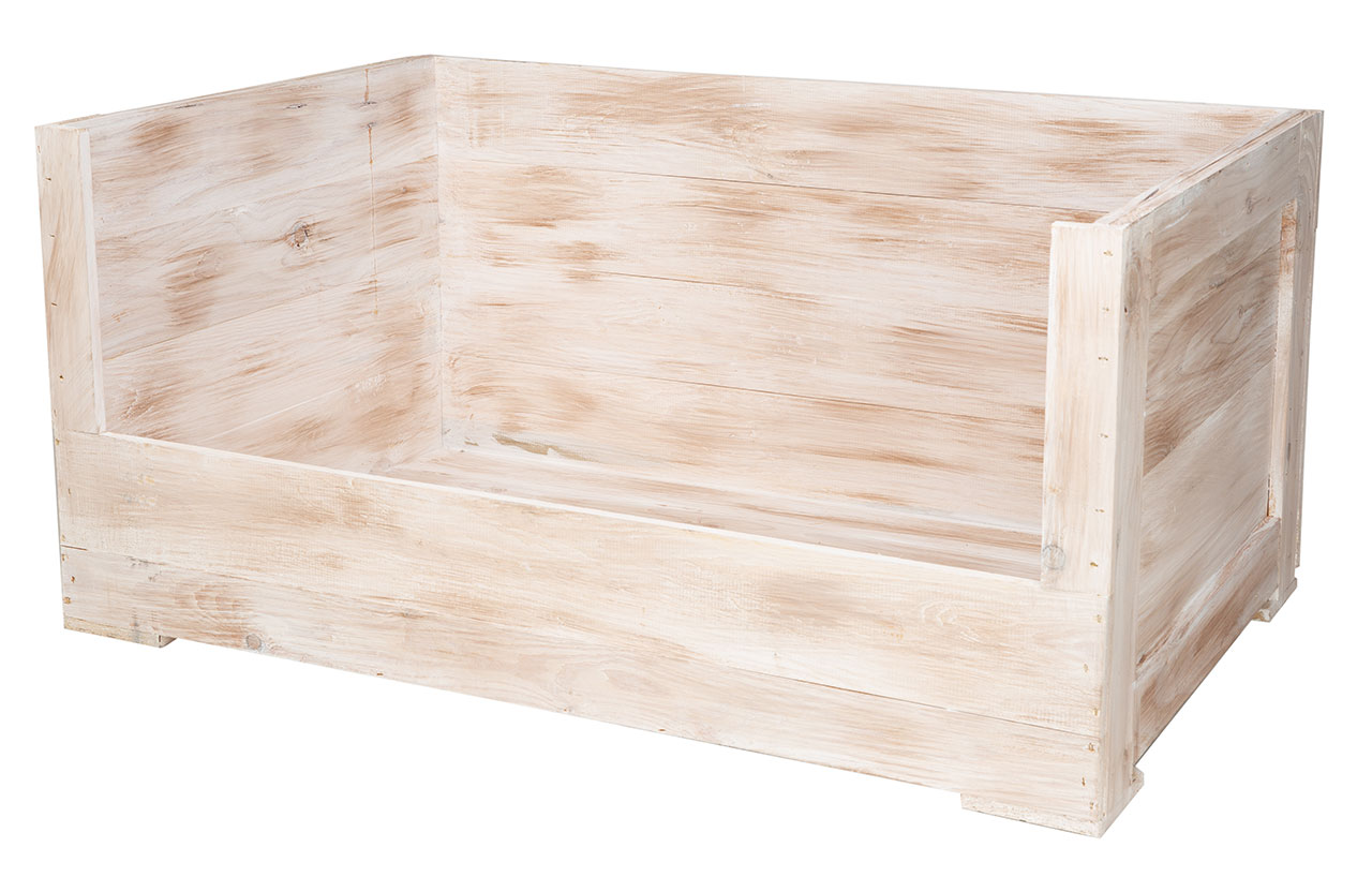 Hundebett "Balu" in weißem shabby Holz mit Kissen 90x57x45cm XXL Hundebett Balu weiß shabby mit Kissen 115x54x40,5cm