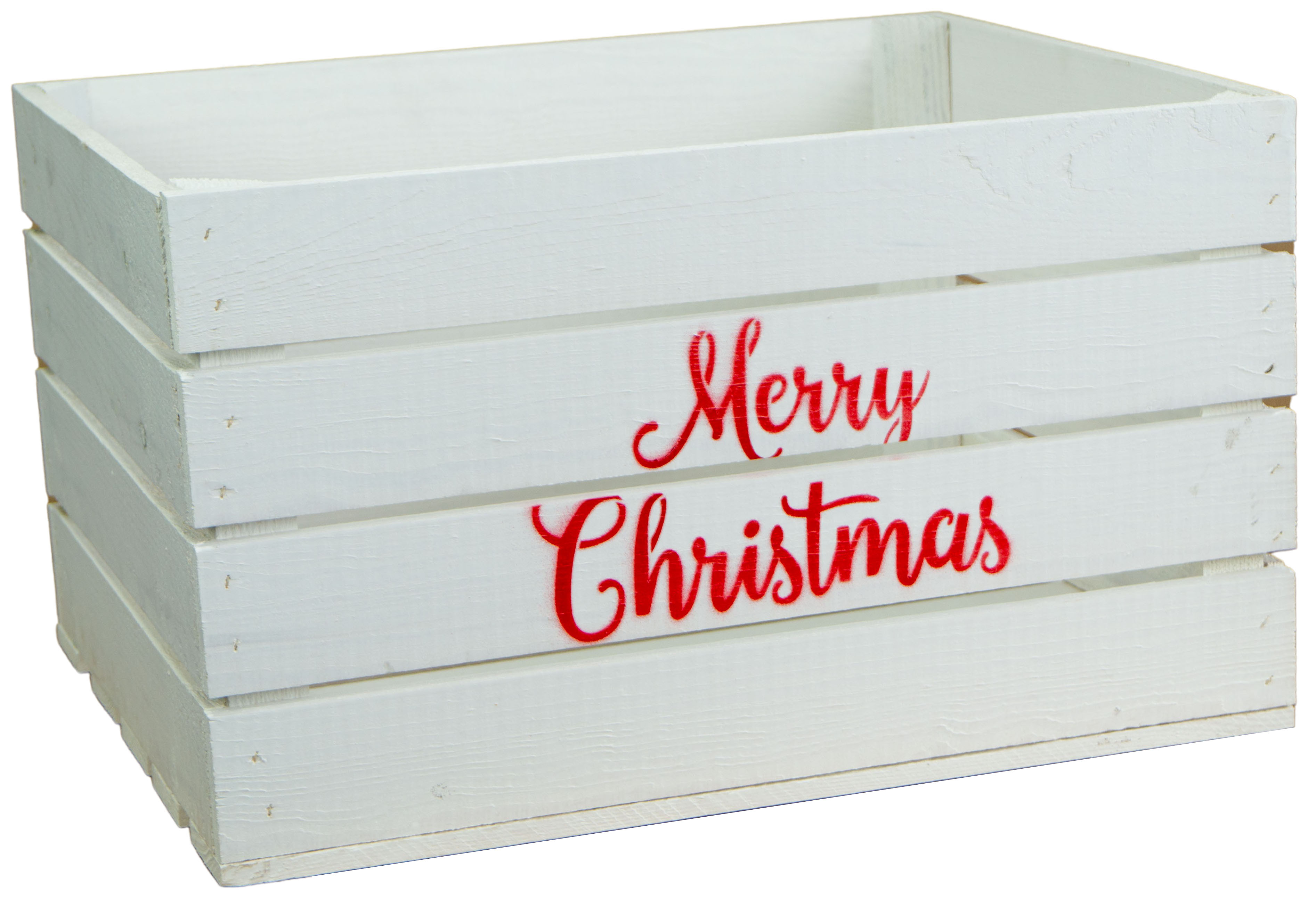 Obstkiste weiss Merry Christmas (rot) 50x40x30cm