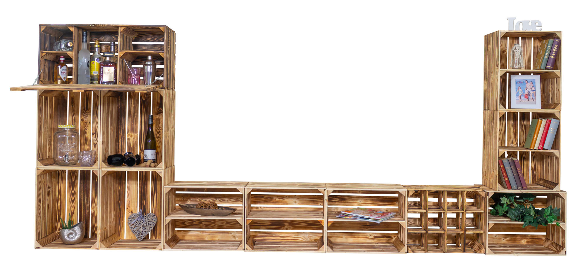 Wohnwand, TV-Board und Minibar "Sienna" mit Regal Wohnwand, TV-Board und Minibar "Sienna" mit Regal