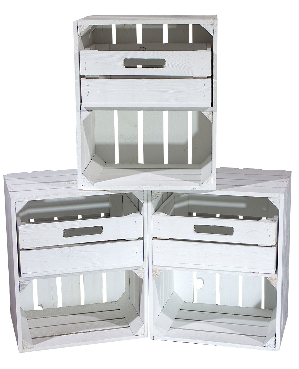 3 weiße Regalkisten -quer- mit Schublade 50x40x30cm