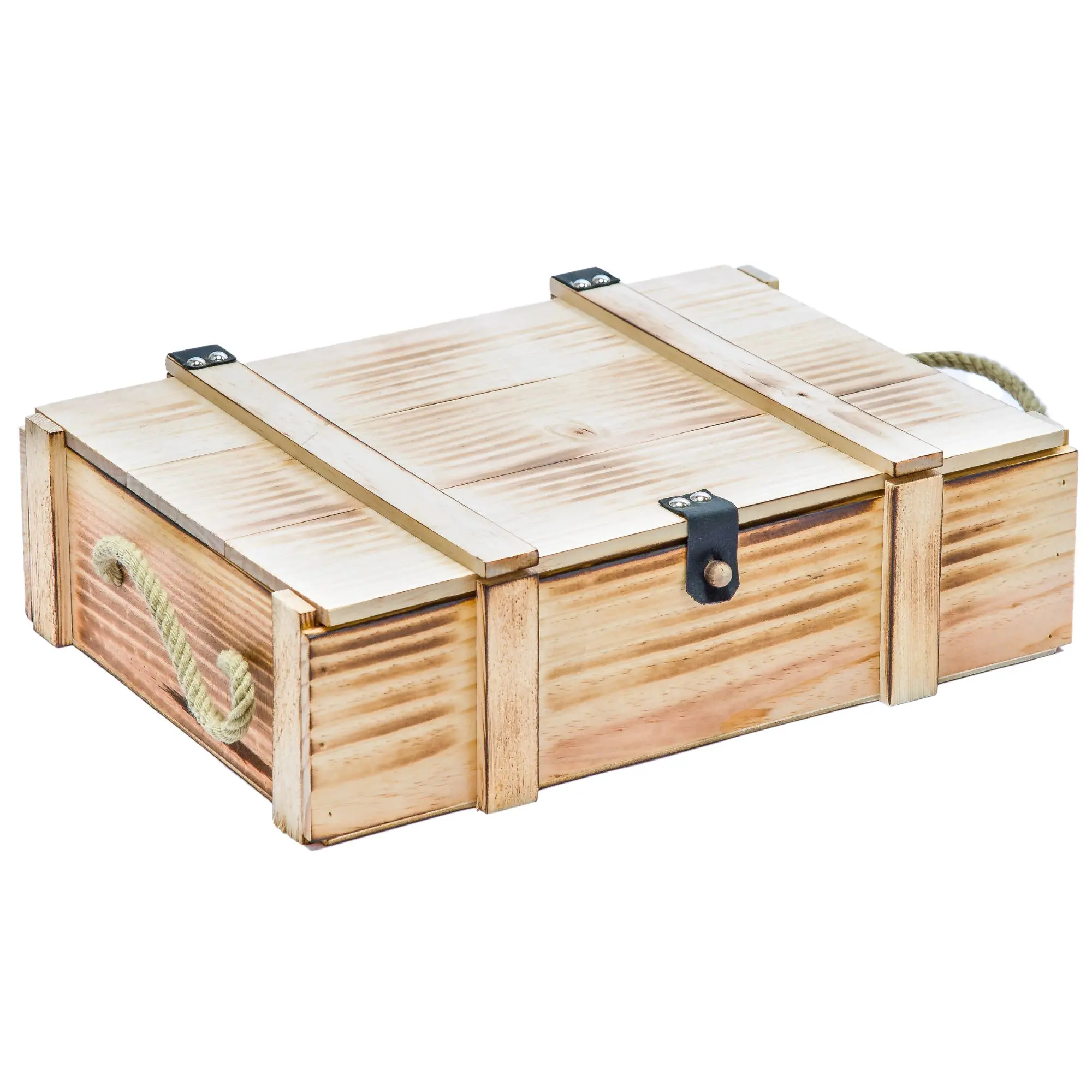 3er Weinkiste geflammt inkl. Holzwolle