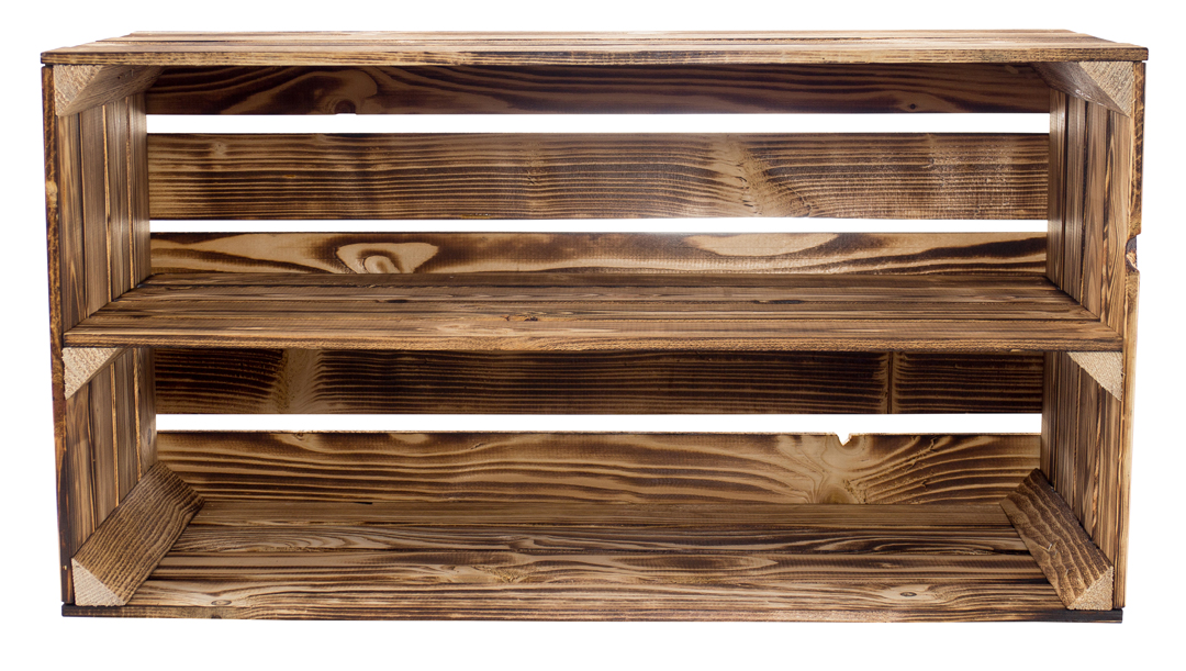 Große geflammte Holzkiste mit Mittelbrett 68x40x30cm Große geflammte Holzkiste mit Mittelbrett 68x40x30cm