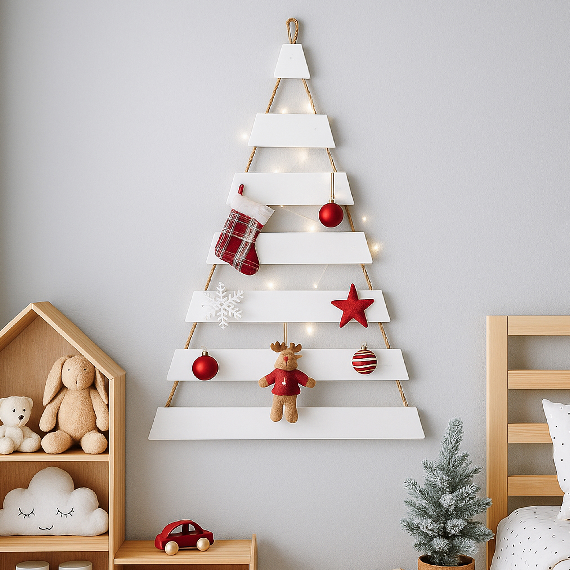 Weihnachtsbaum Adventskalender mit 24 Plätzen in weiß Deko-Holzleiter in Weihnachtsbaum-Form zum Aufhängen Tannenbaum Leiter Weihnachtsbaum Adventskalender mit 24 Plätzen in weiß Deko-Holzleiter in Weihnachtsbaum-Form zum Aufhängen Tannenbaum Leiter