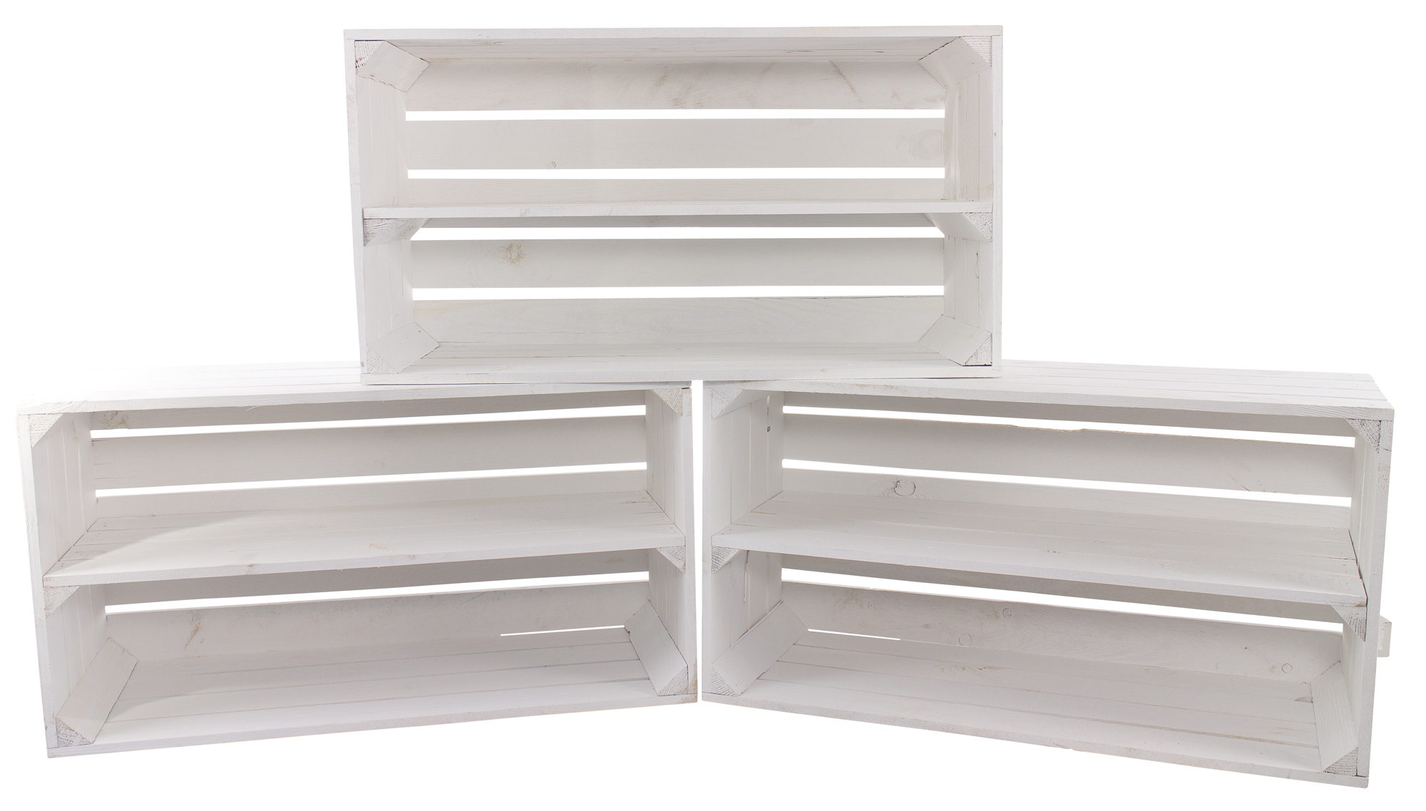 Breite weiße Holzkiste mit Mittelbrett 68x40,5x31cm