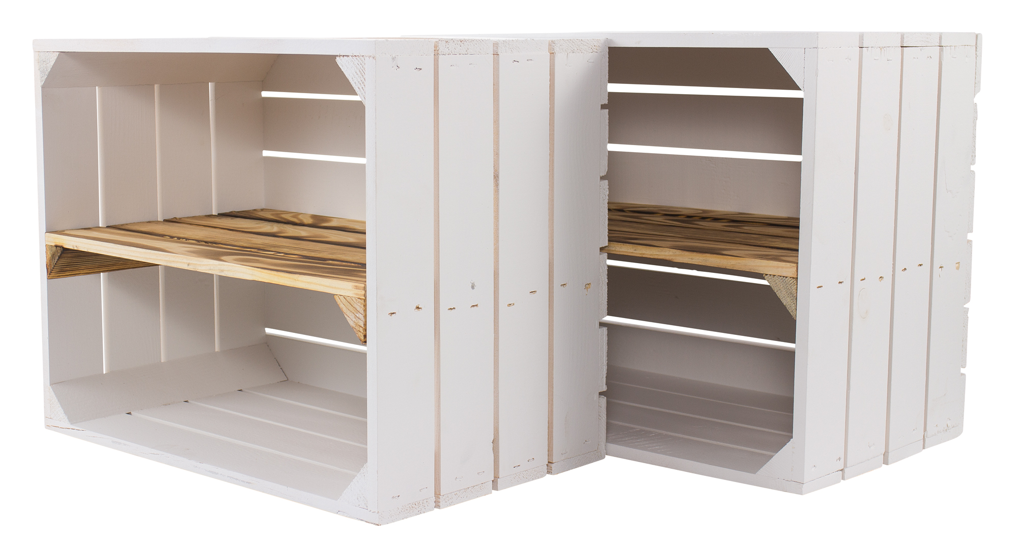 Weiße Holzkiste mit geflammtem Mittelbrett -längs- 50x40x30cm Weiße Holzkiste mit geflammtem Mittelbrett -längs- 50x40x30cm