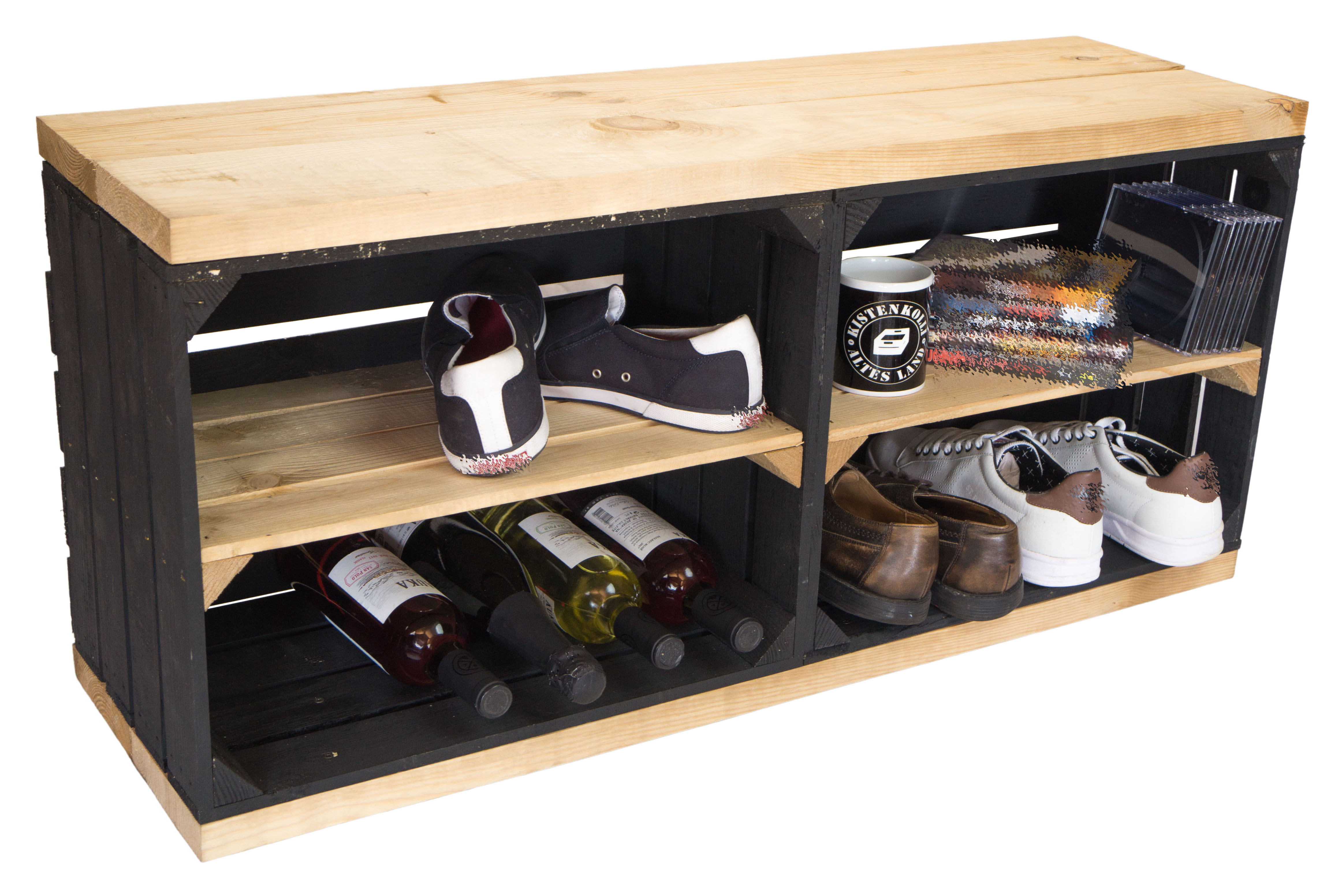 Sitzbank schwarz mit Sitzfläche aus dicken Holzplanken Natur mit Mittelbrett Natur Sitzbank schwarz mit Sitzfläche aus dicken Holzplanken Natur mit Mittelbrett Natur