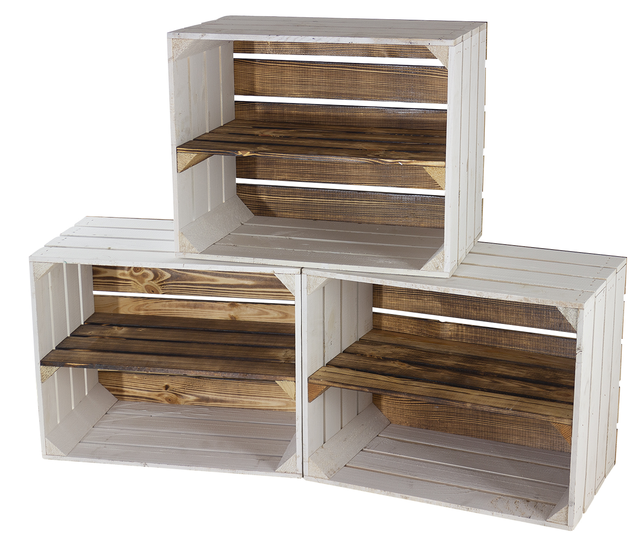 Weißes Regal - Apfelkiste Geflammter Boden und Mittelbrett 50x40x30cm