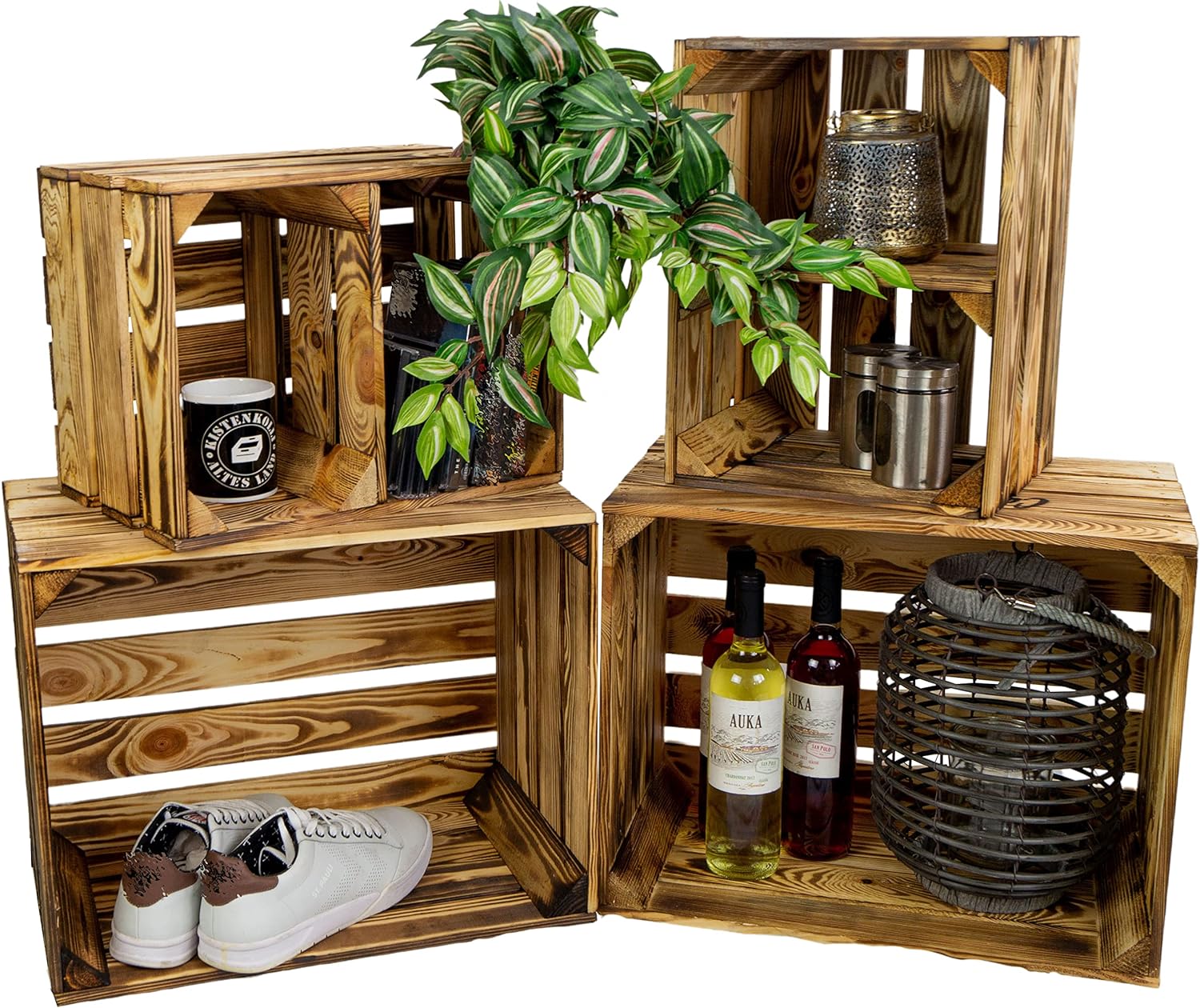 Kisten geflammt 50x40x29cm / 40x30x25cm 4er Set Mix mit Bella Quer Kisten geflammt 50x40x29cm / 40x30x25cm 4er Set Mix mit Bella Quer