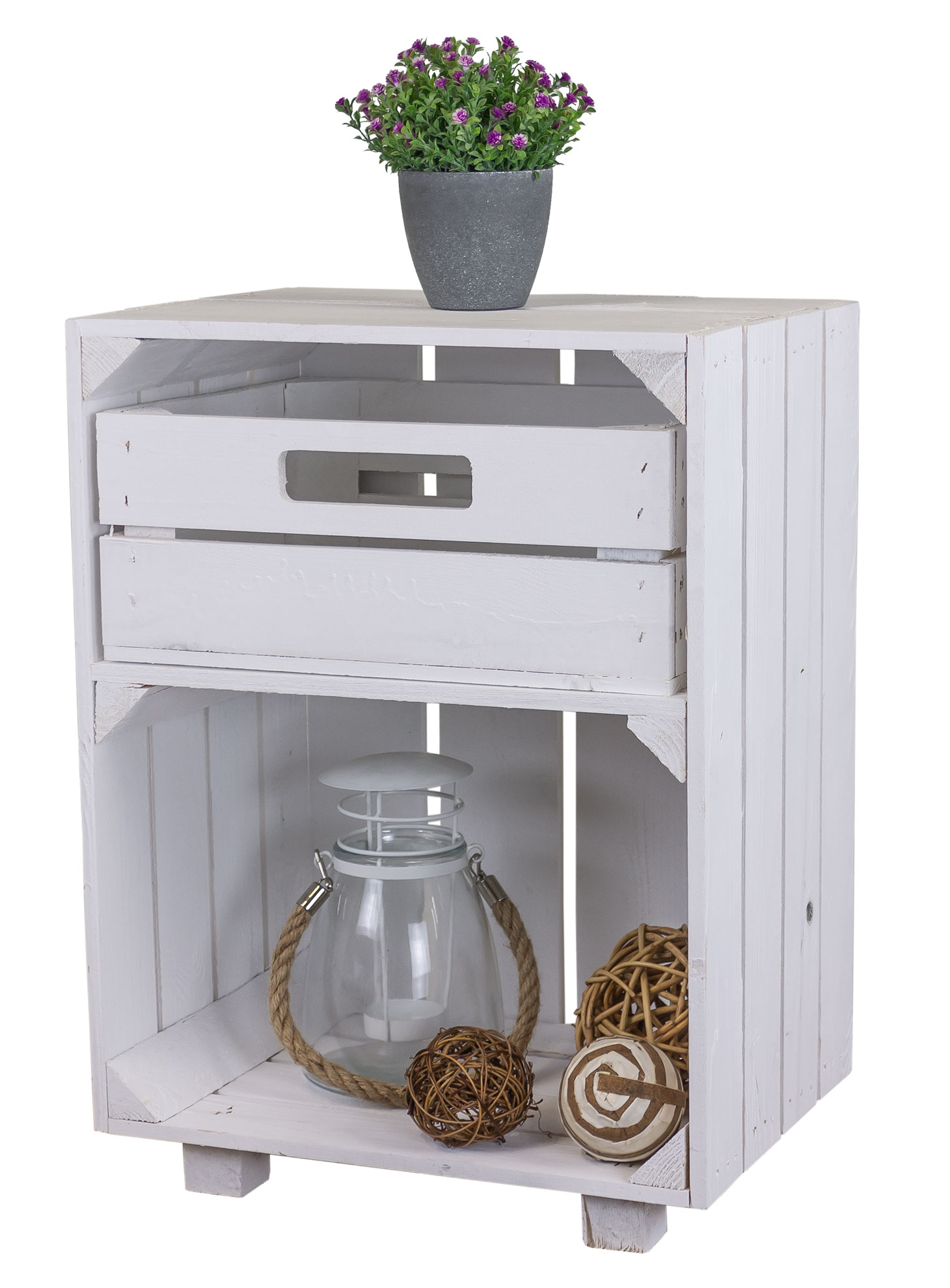 Weißer Nachttisch mit Schublade und Füßen 30,5x40x54cm