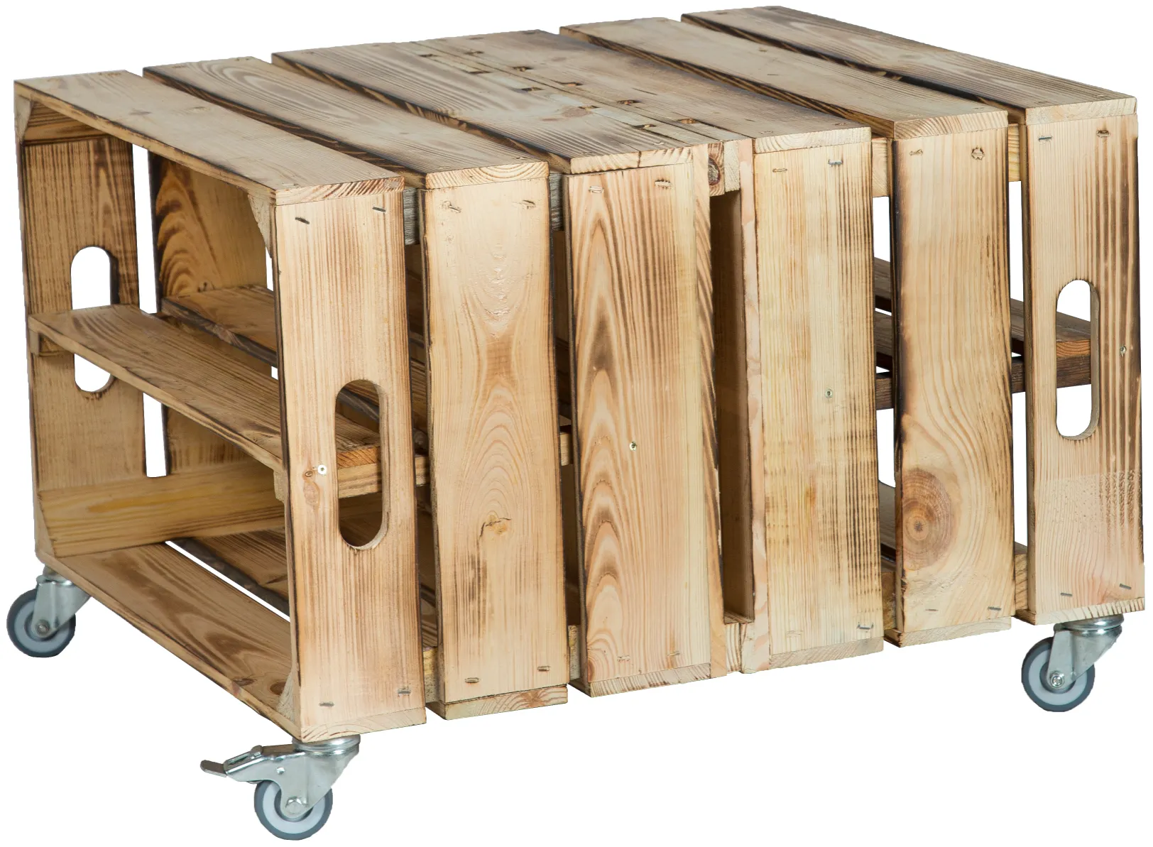 Wohnzimmertisch Beistelltisch Elfriede geflammt inkl. Rollen