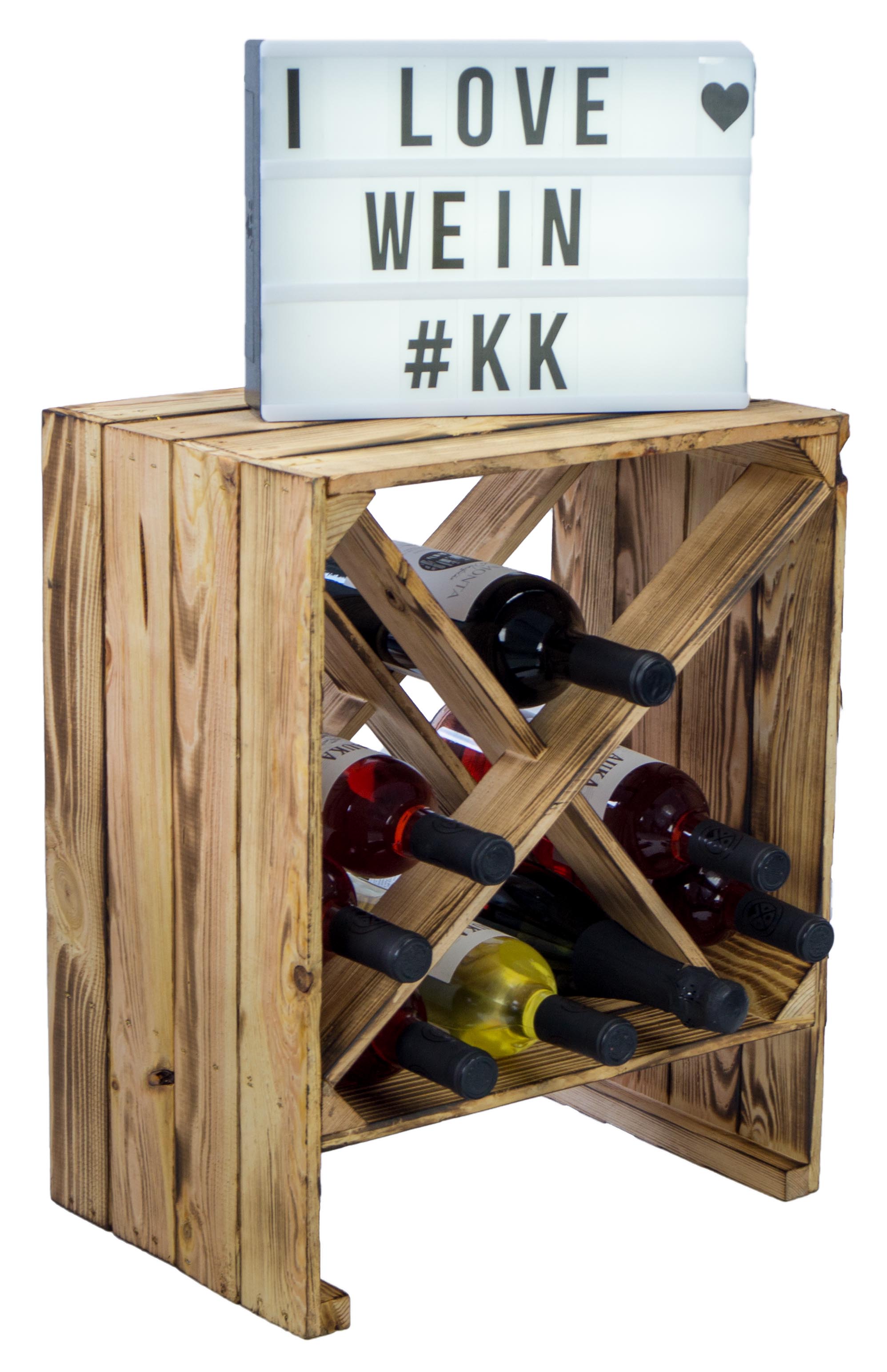 Weinregal "X" geflammt zur Flaschenlagerung 50x40x27cm"