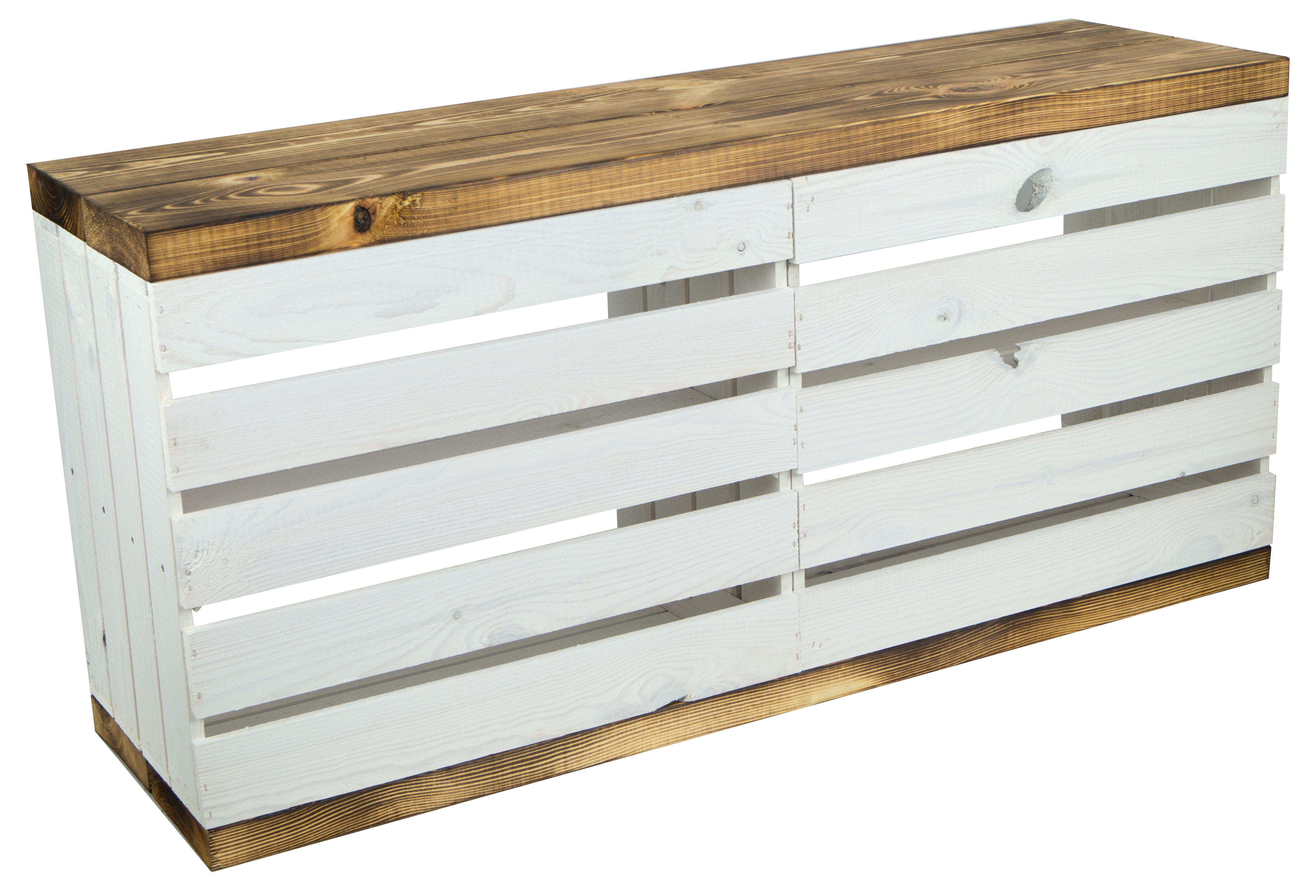 Weißer TV Schrank mit dicken Planken & Mittelbrett Geflammt Weißer TV Schrank mit dicken Planken & Mittelbrett Geflammt