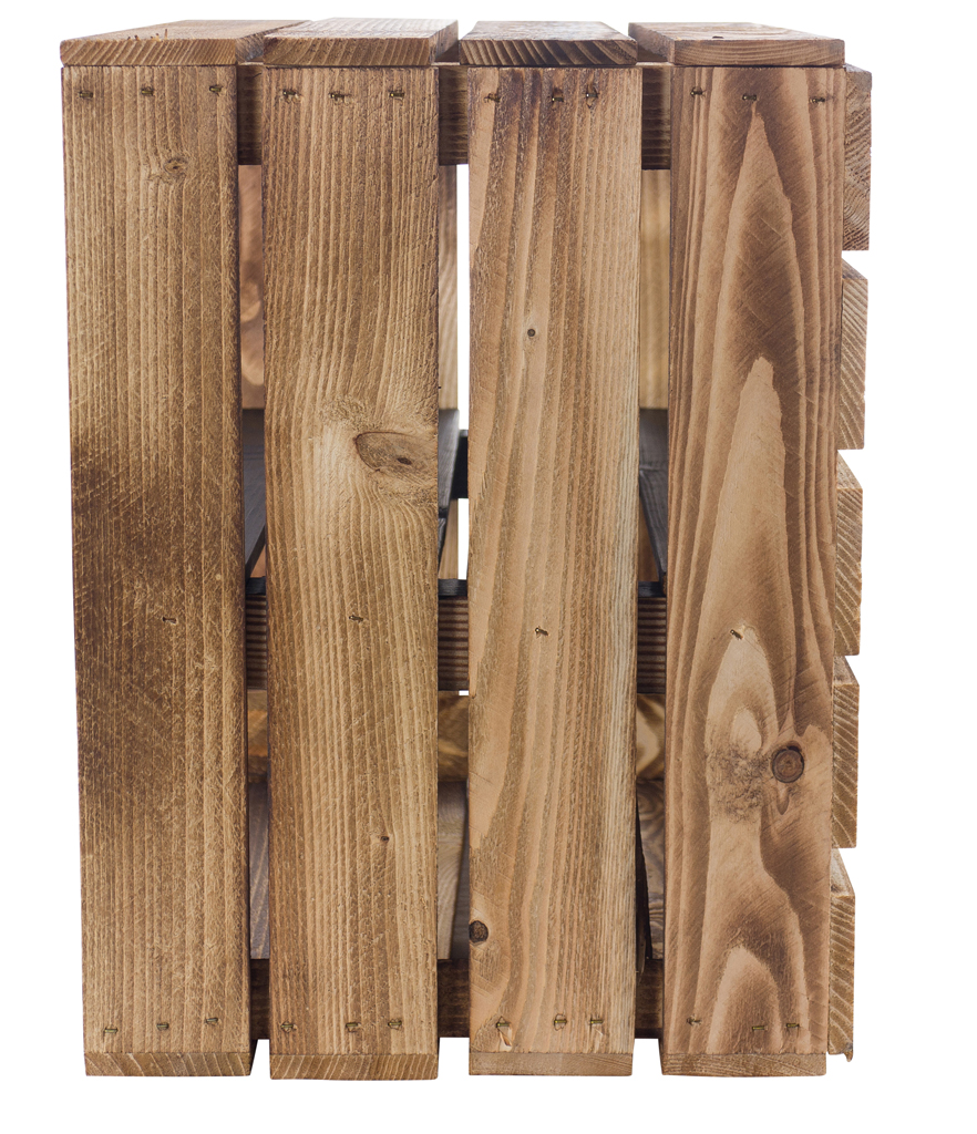 Geflammte Holzkiste mit schwarzem Mittelbrett 50x40x30cm Geflammte Holzkiste mit schwarzem Mittelbrett 50x40x30cm