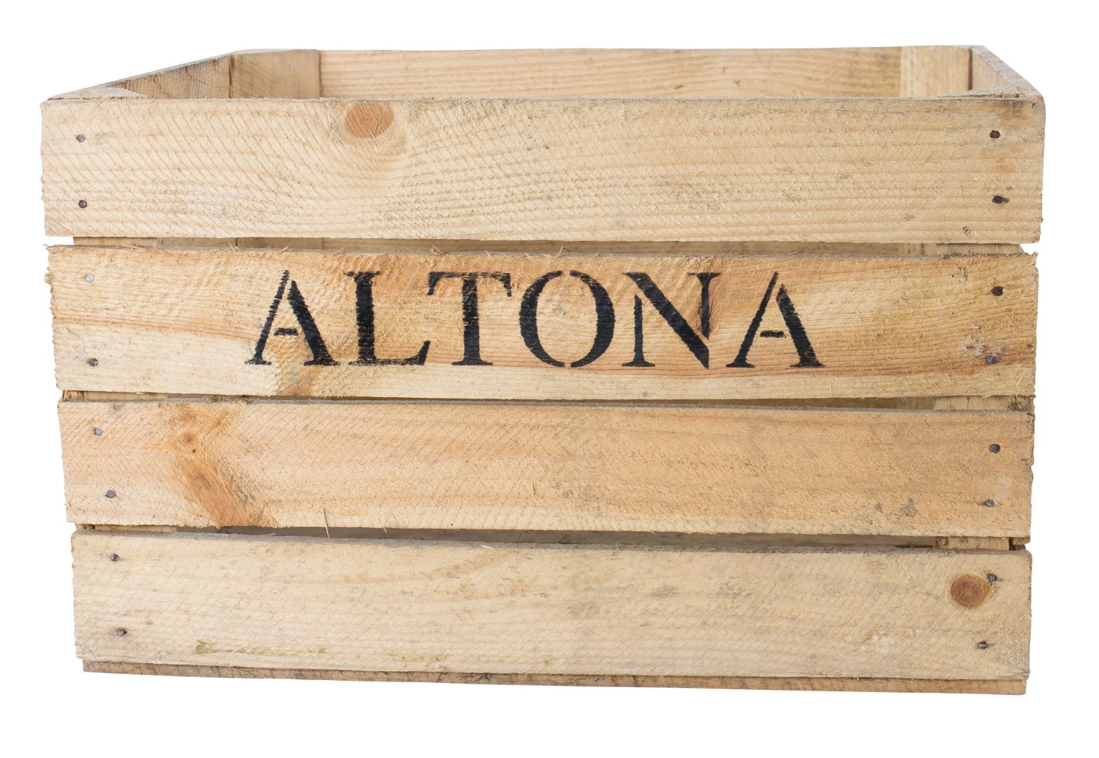 Stylische gebrauchte alte Apfelkiste mit Aufdruck "Altona" 50x40x30cm