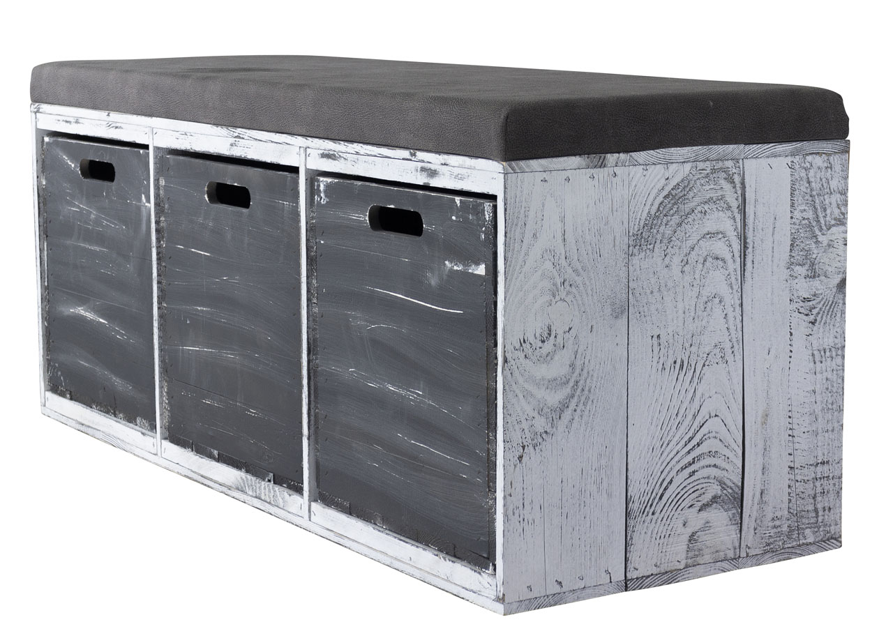 Tolle Sitzbank Shabby Schwarz gepolstert, mit drei geräumigen Kallax Kisten