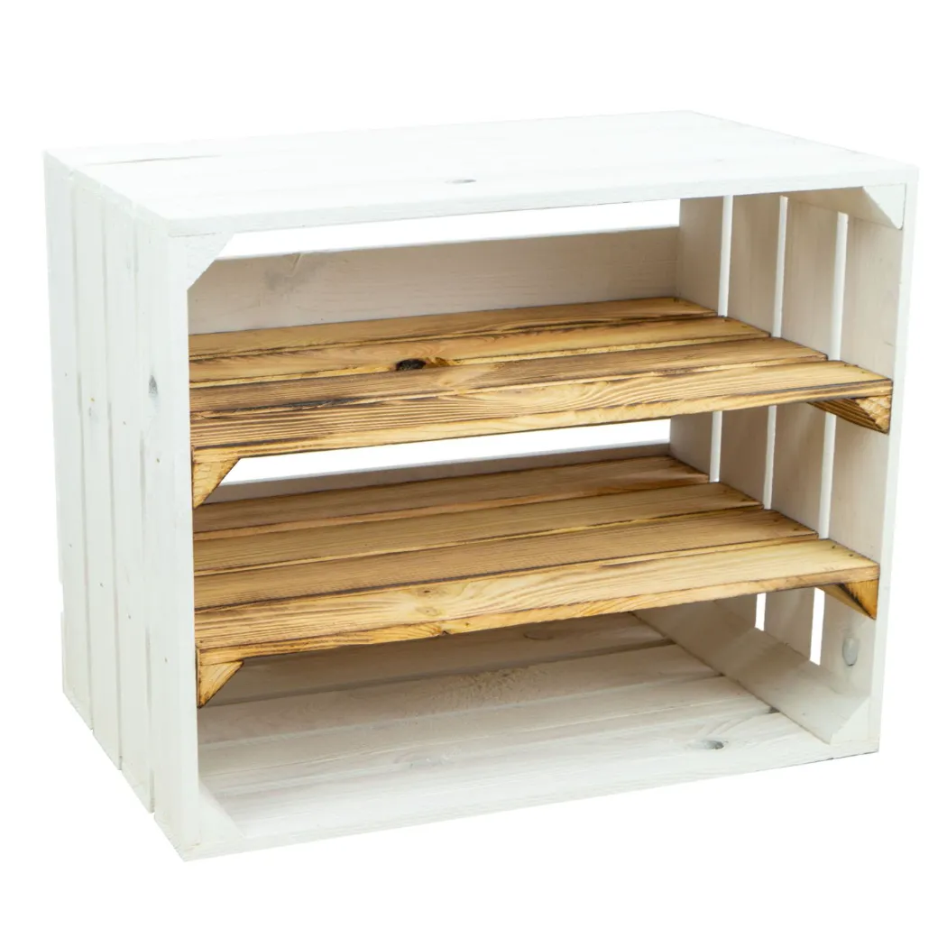 Regalkiste WEIß "Johanna" doppelt geflammt LÄNGS