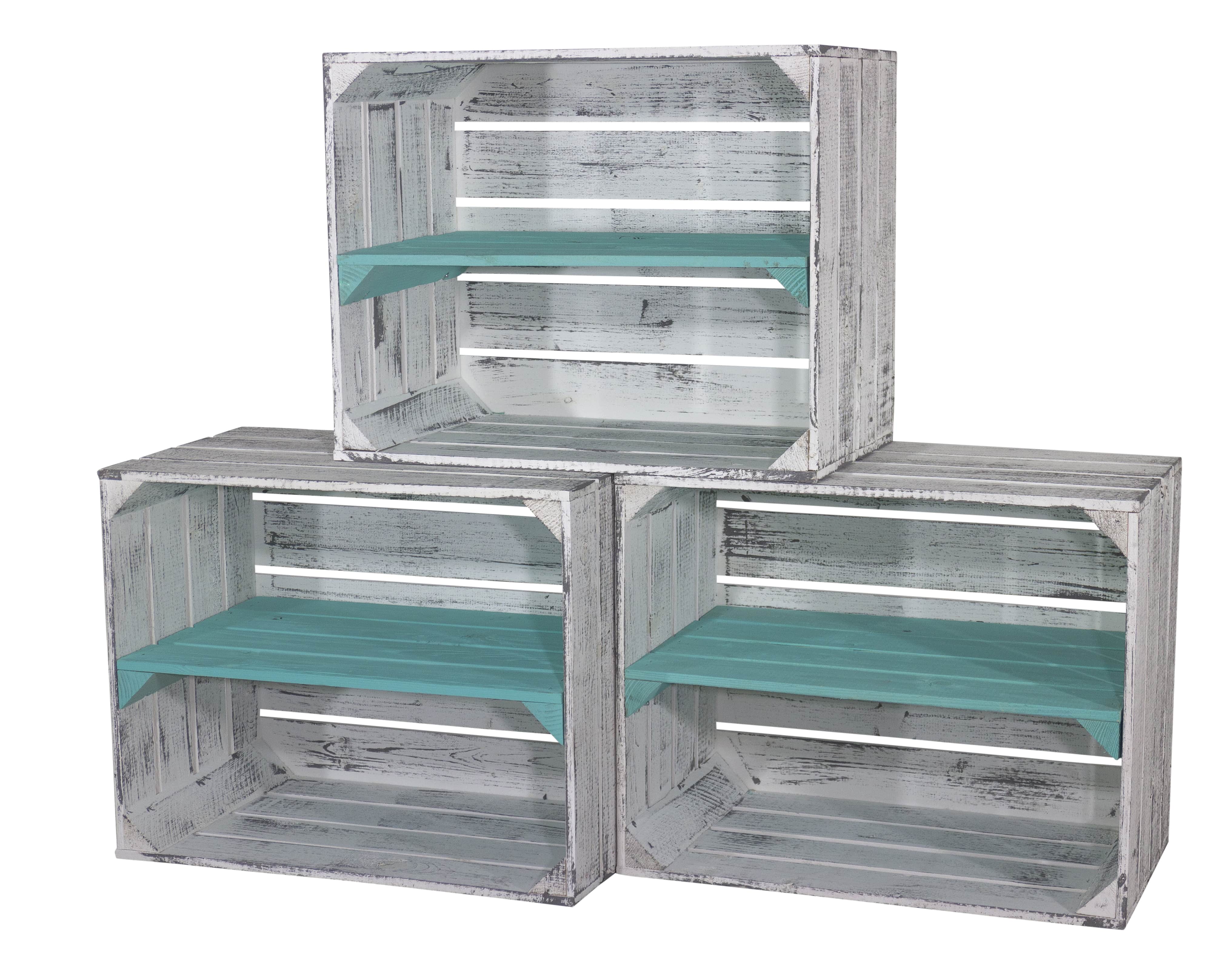 Shabby graue Obstkiste mit türkisem Mittelbrett 50 x 40 x 30cm Shabby graue Obstkiste mit türkisem Mittelbrett 50 x 40 x 30cm