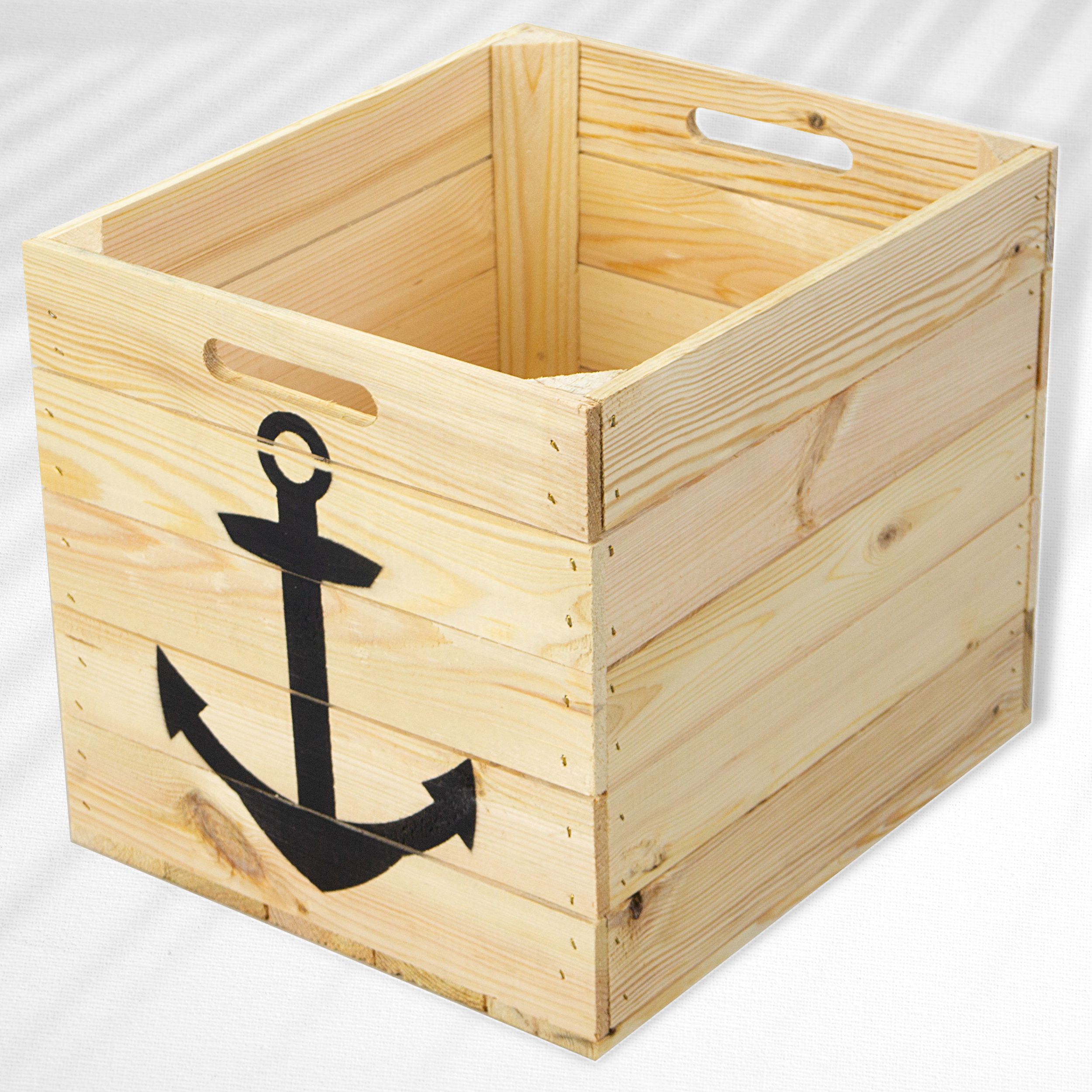 Aufbewahrungskiste Natur mit schwarzem Anker