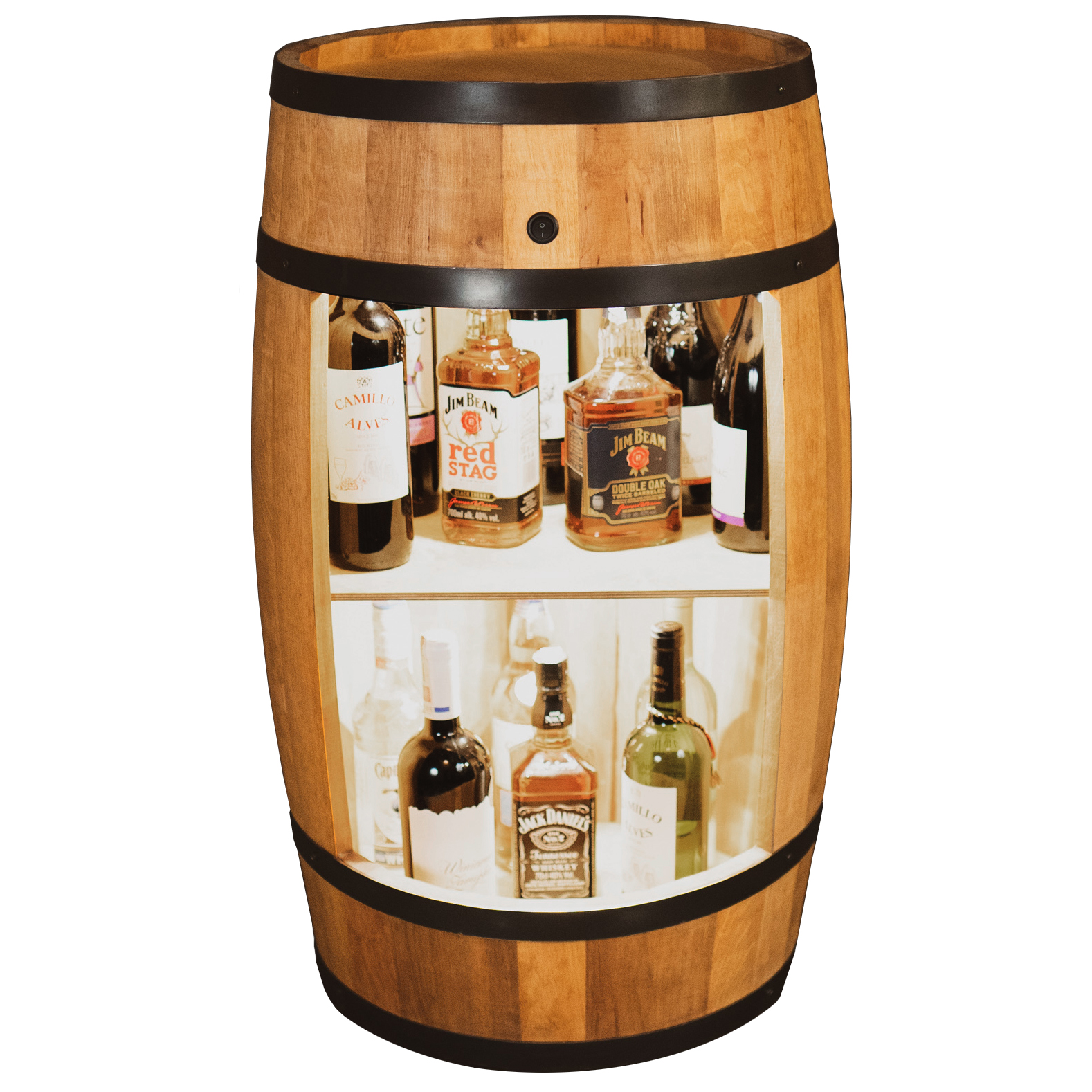 Holzfass in heller Eichenoptik Hausbar mit LED – Rustikale Minibar im Weinfass Design – Weinregal & Flaschenständer aus Holz – Vintage Fassbar für Wohnzimmer, Bar oder Partykeller – ca. 80 cm