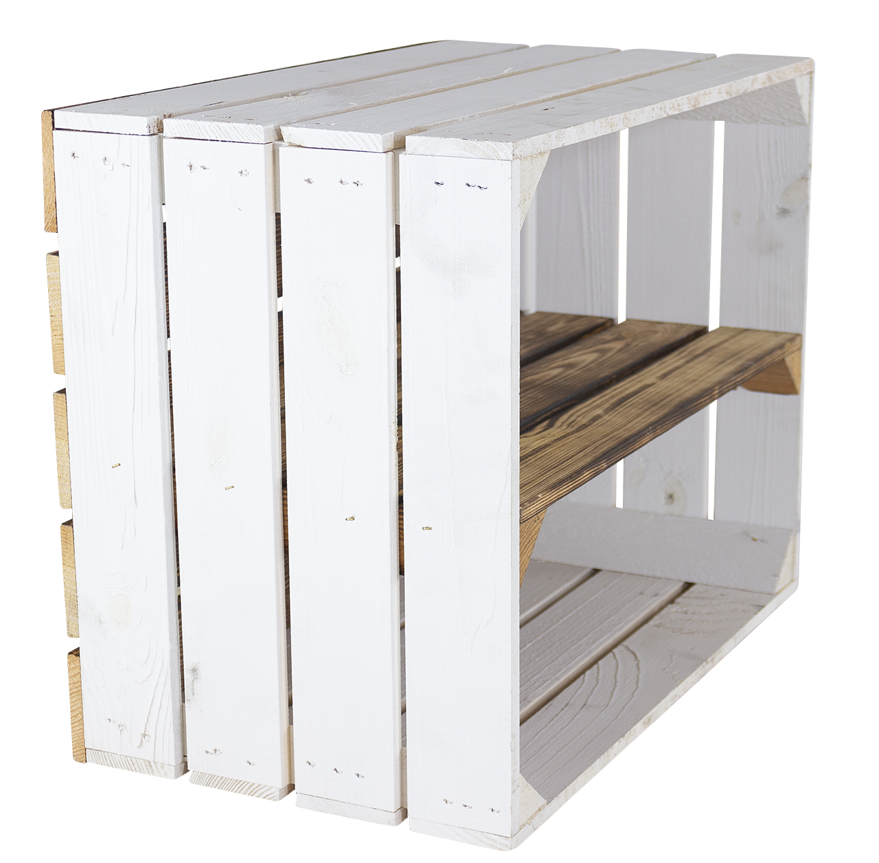 Weißes Regal - Apfelkiste Geflammter Boden und Mittelbrett 50x40x30cm
