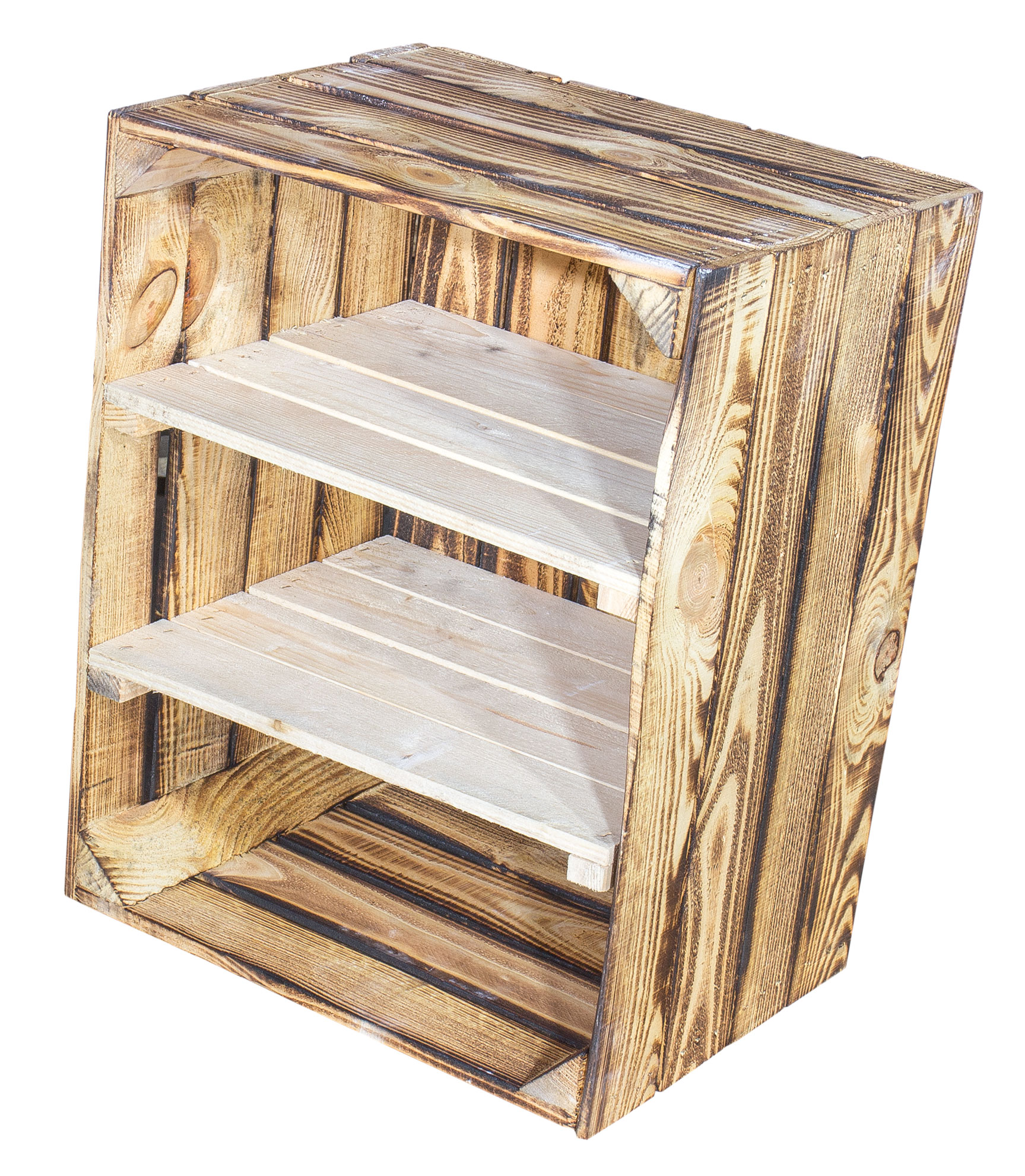 Geflammte Holzkiste mit 2 Mittelbretter in natur -quer- 50x40x30cm Geflammte Holzkiste mit 2 Mittelbretter in natur -quer- 50x40x30cm