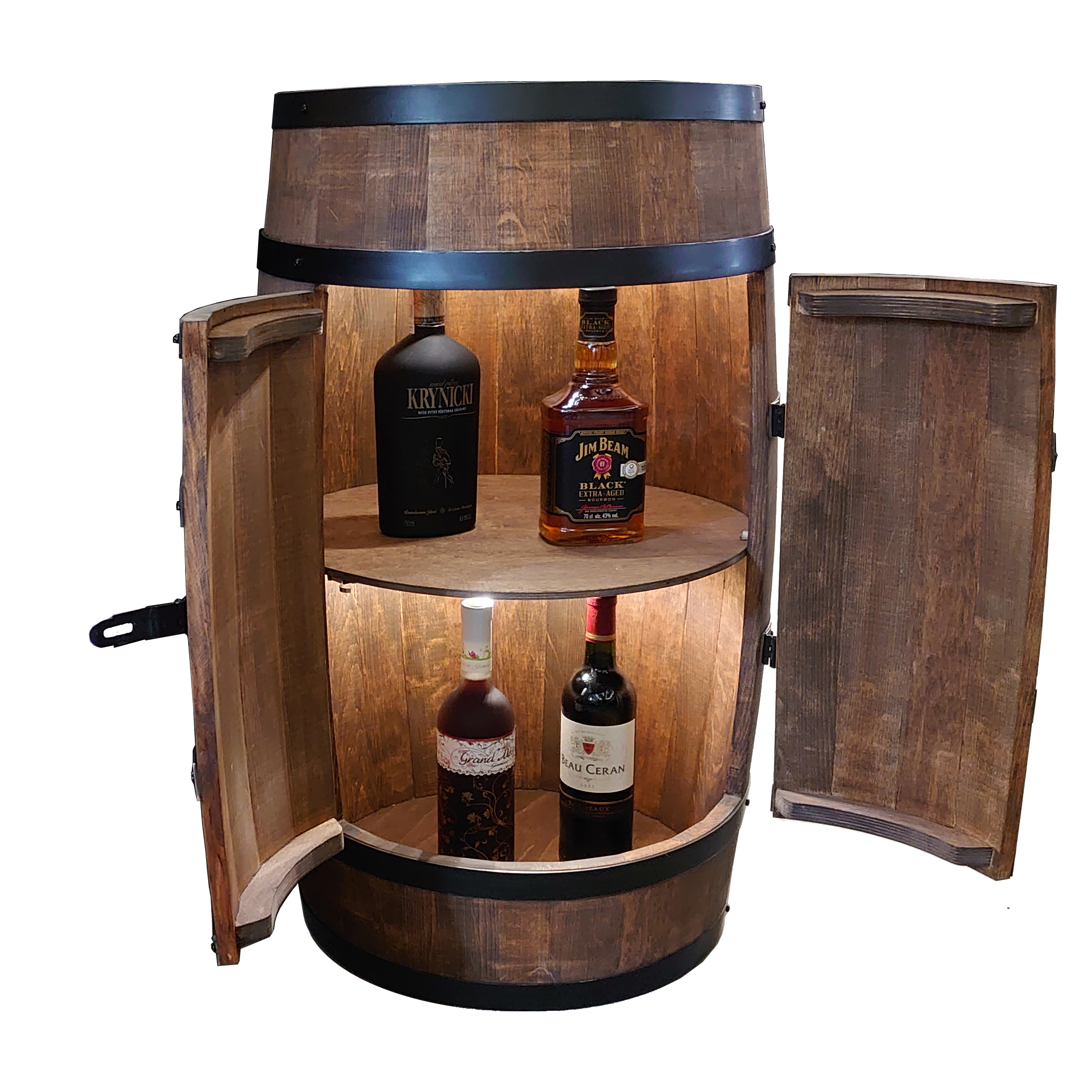 Holzfass mit Türen in Farbton Wenge Hausbar mit LED – Weinregal & Flaschenständer, Bar oder Partykeller – ca. 80 cm