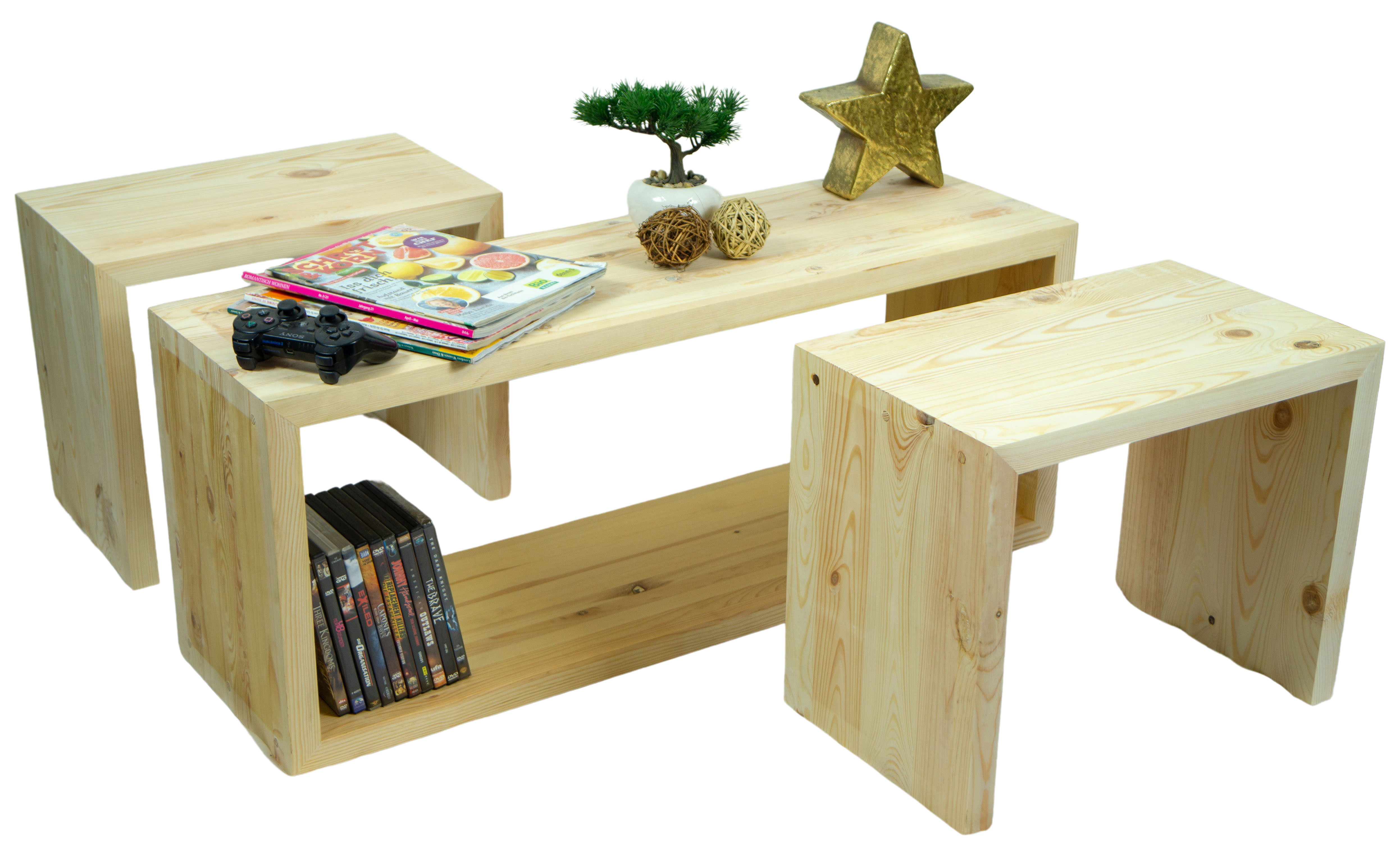 Vintage Tisch mit 2 Sitzhockern in natur Vintage Tisch mit 2 Sitzhockern in natur