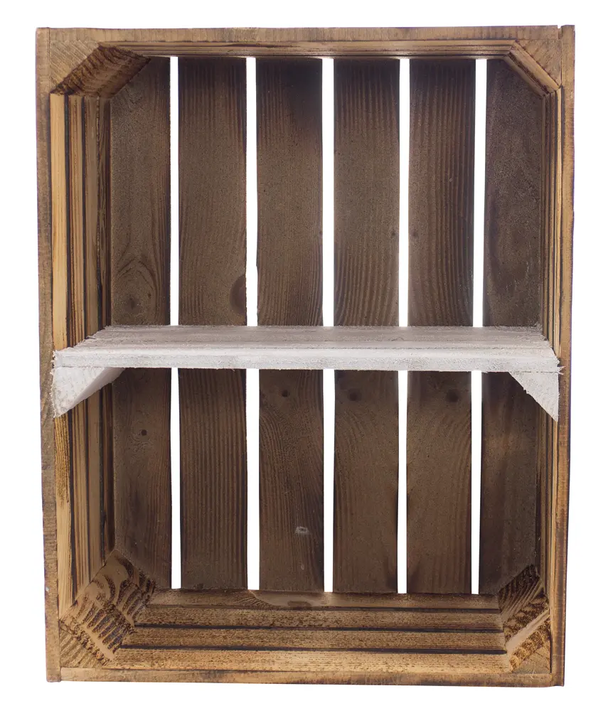 Geflammte Holzkiste mit Mittelbrett in weiß -quer- 50x40x30cm Geflammte Holzkiste mit Mittelbrett in weiß -quer- 50x40x30cm