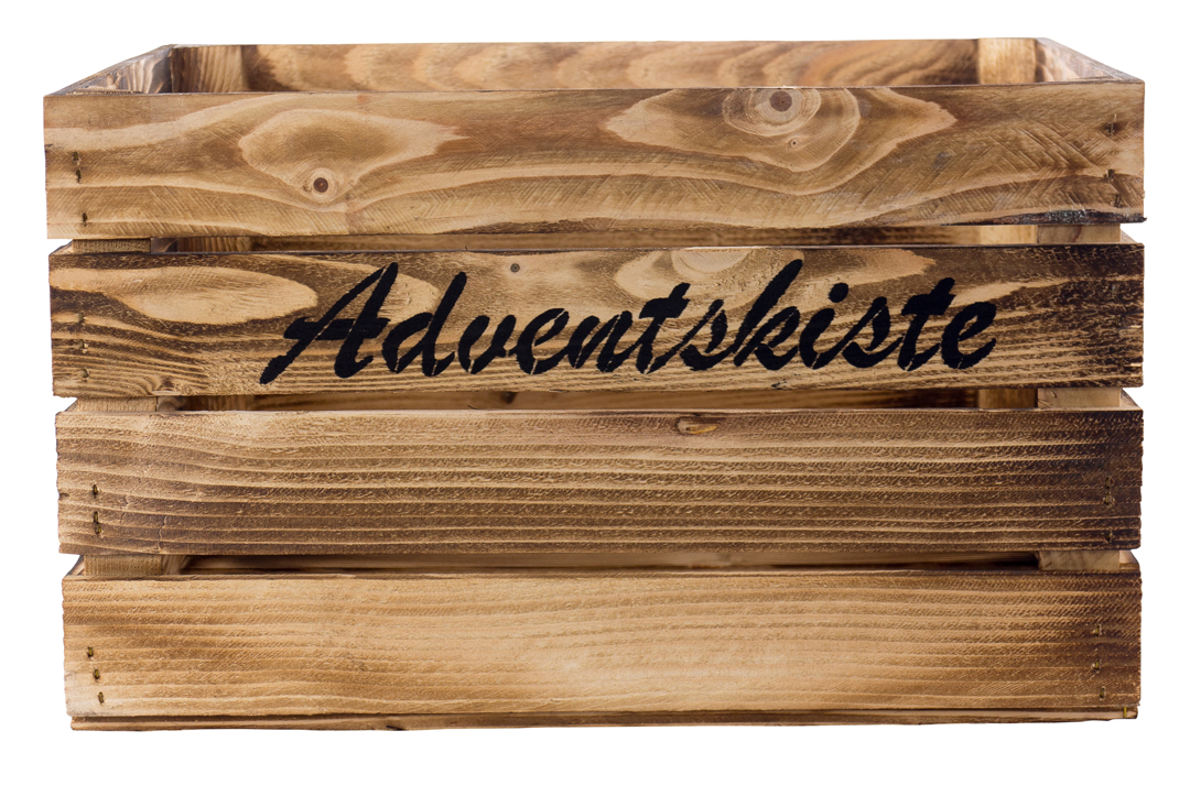 Geflammte Kiste mit "Adventskiste" Aufdruck 50x40x30cm Geflammte Kiste mit "Adventskiste" Aufdruck 50x40x30cm