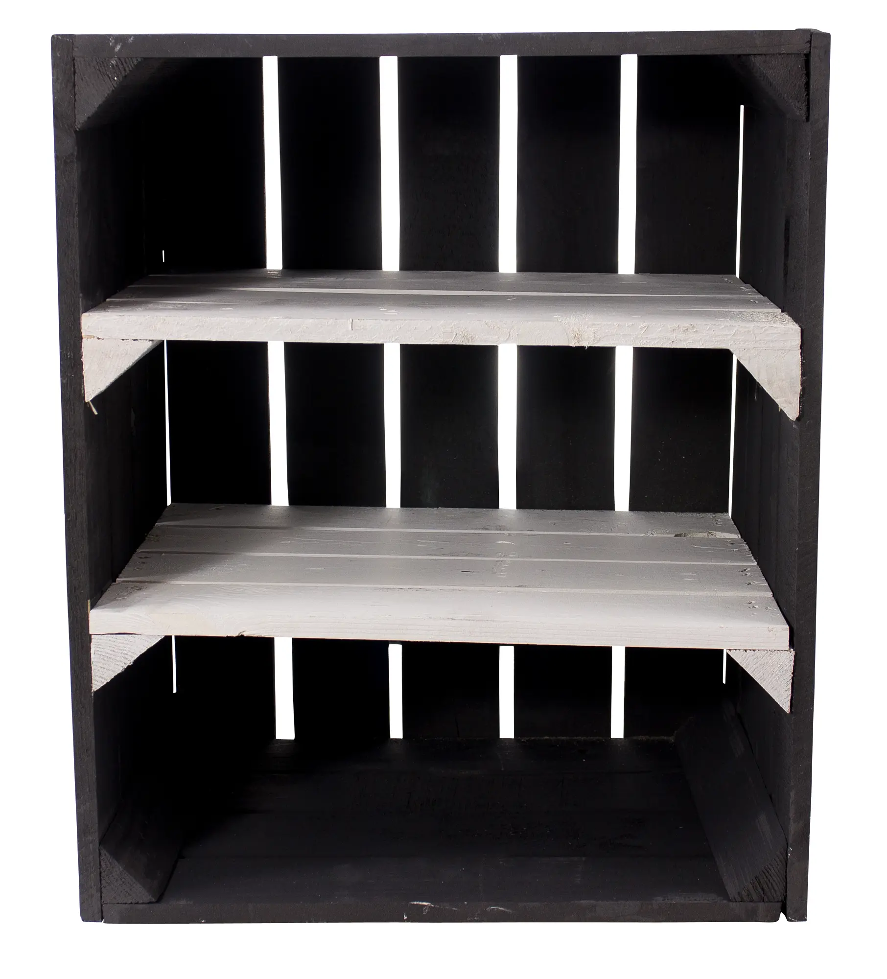 Schwarze Holzkiste mit 2 weißen Mittelbrettern -quer- 50x40x30cm