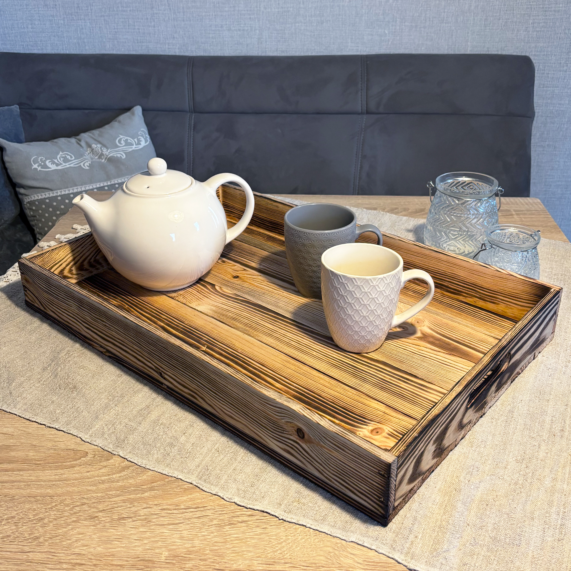 Serviertablett in geflammt 60x40x8cm Holztablett Frühstückstablet Bartablett