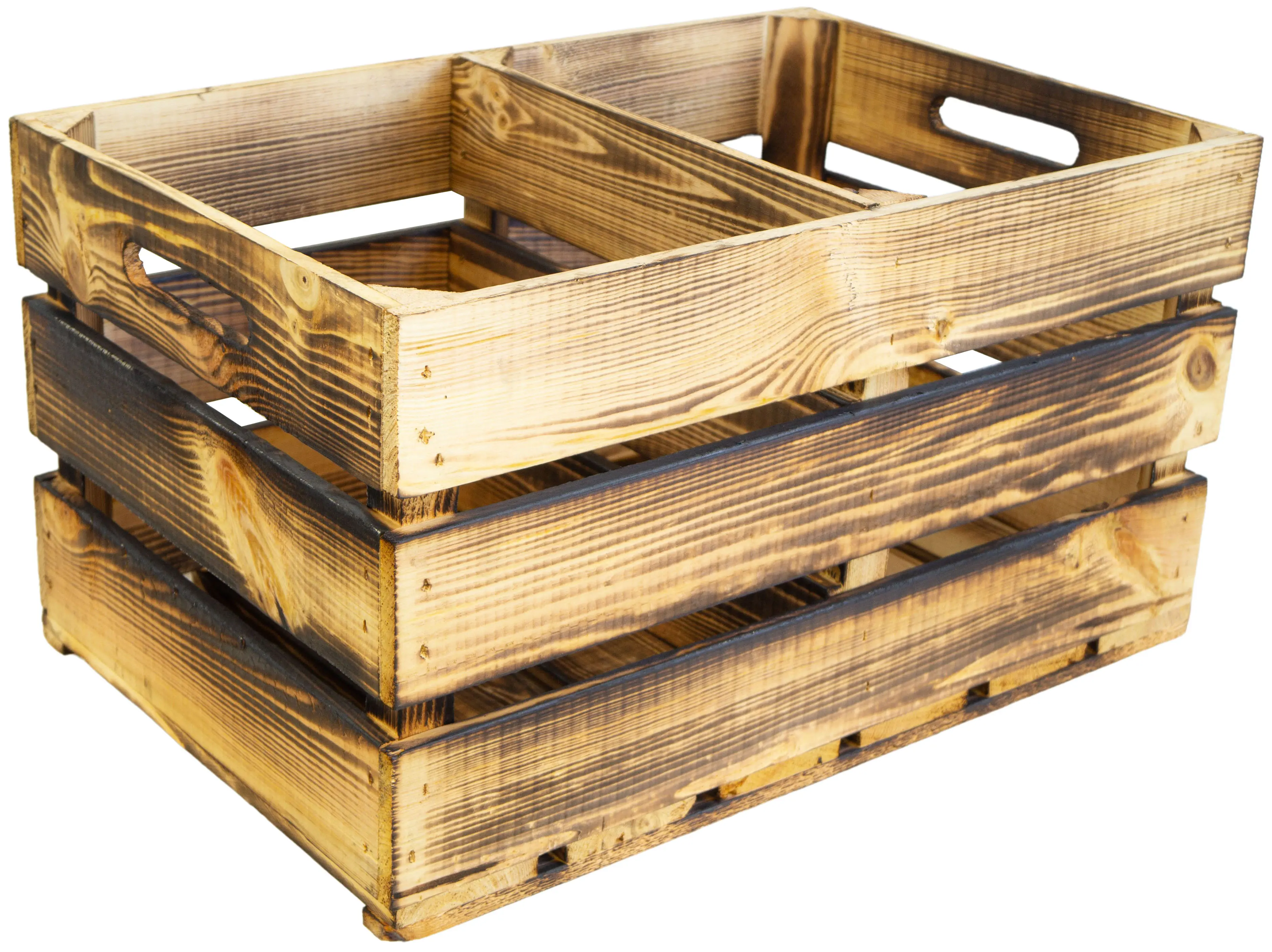 Holzkiste Elfriede geflammt mit Mittelbrett quer 54x30x35cm