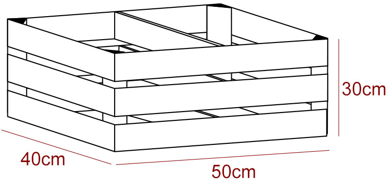 Geflammte Kiste für Schuh-und Bücherregal "quer" 50x40x30cm Weiße Holzkiste mit geflammtem Mittelbrett -quer- 50x40x30cm