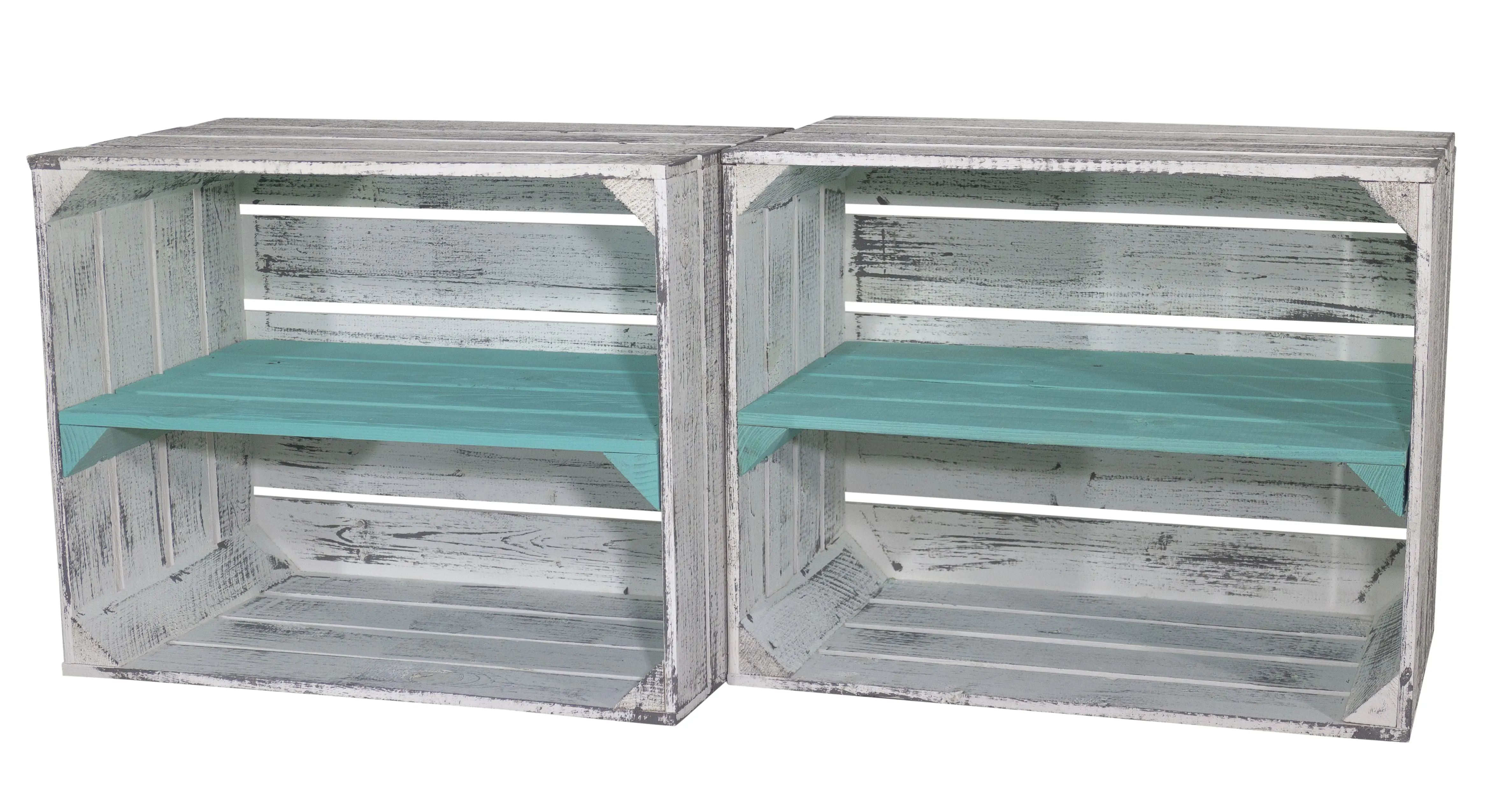 Shabby graue Obstkiste mit türkisem Mittelbrett 50 x 40 x 30cm Shabby graue Obstkiste mit türkisem Mittelbrett 50 x 40 x 30cm