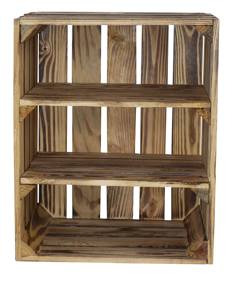 Geflammte Holzkiste mit 2 Mittelbrettern -quer- 50x40x30cm