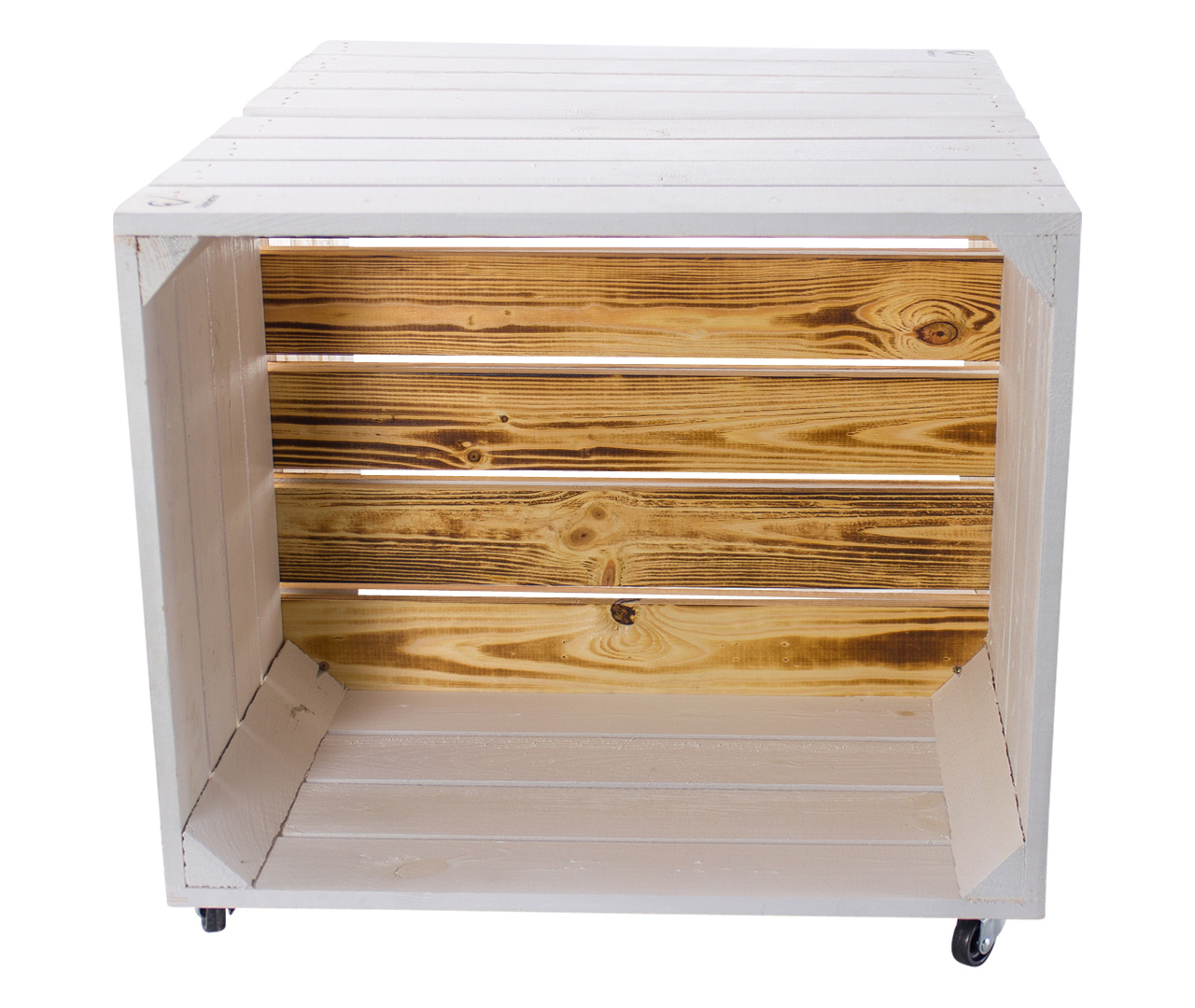 Beistelltisch aus weiß geflammten Kisten mit Regalbrett 50x40x60cm