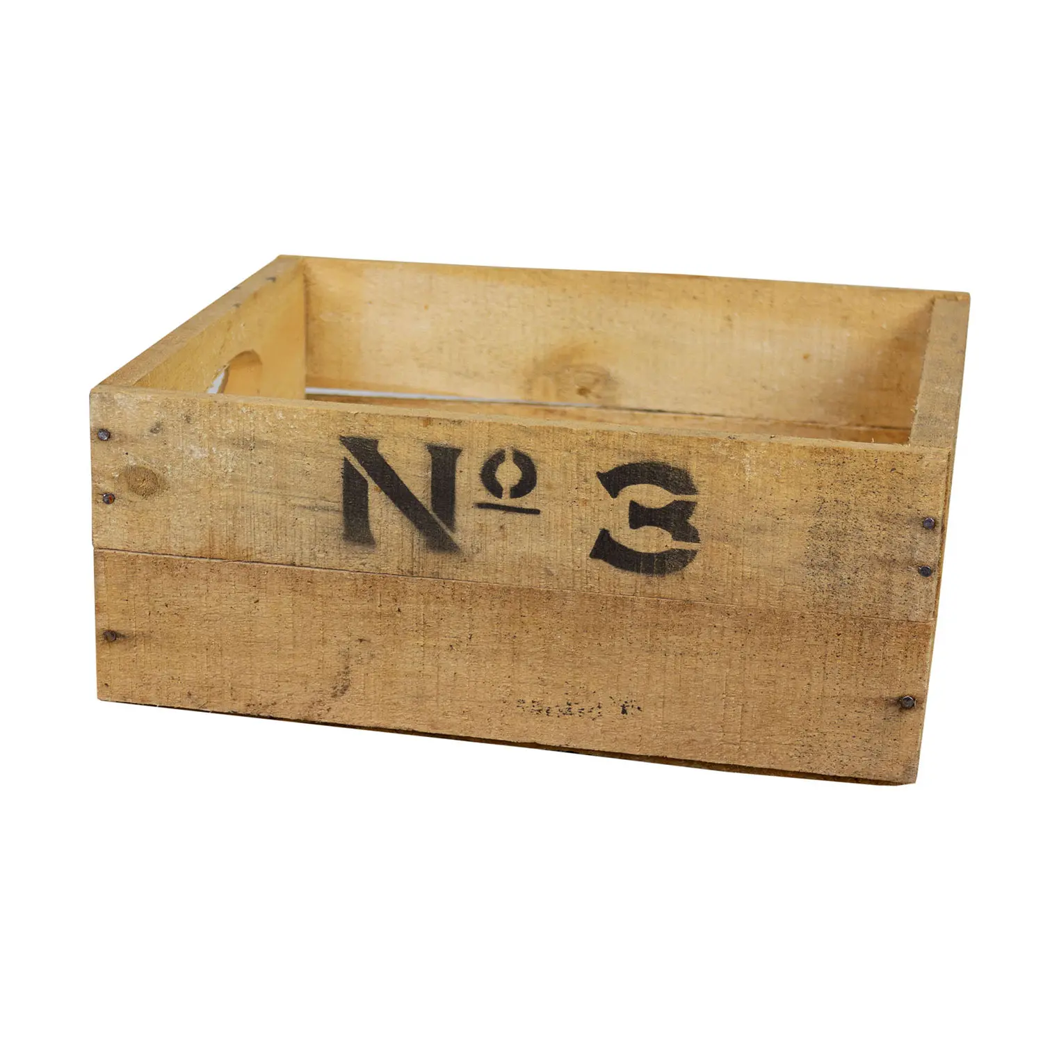Alte Holzkiste mit Aufdruck No3 31x23,5x13,5cm (L) Alte Holzkiste mit Aufdruck No3 31x23,5x13,5cm (L)