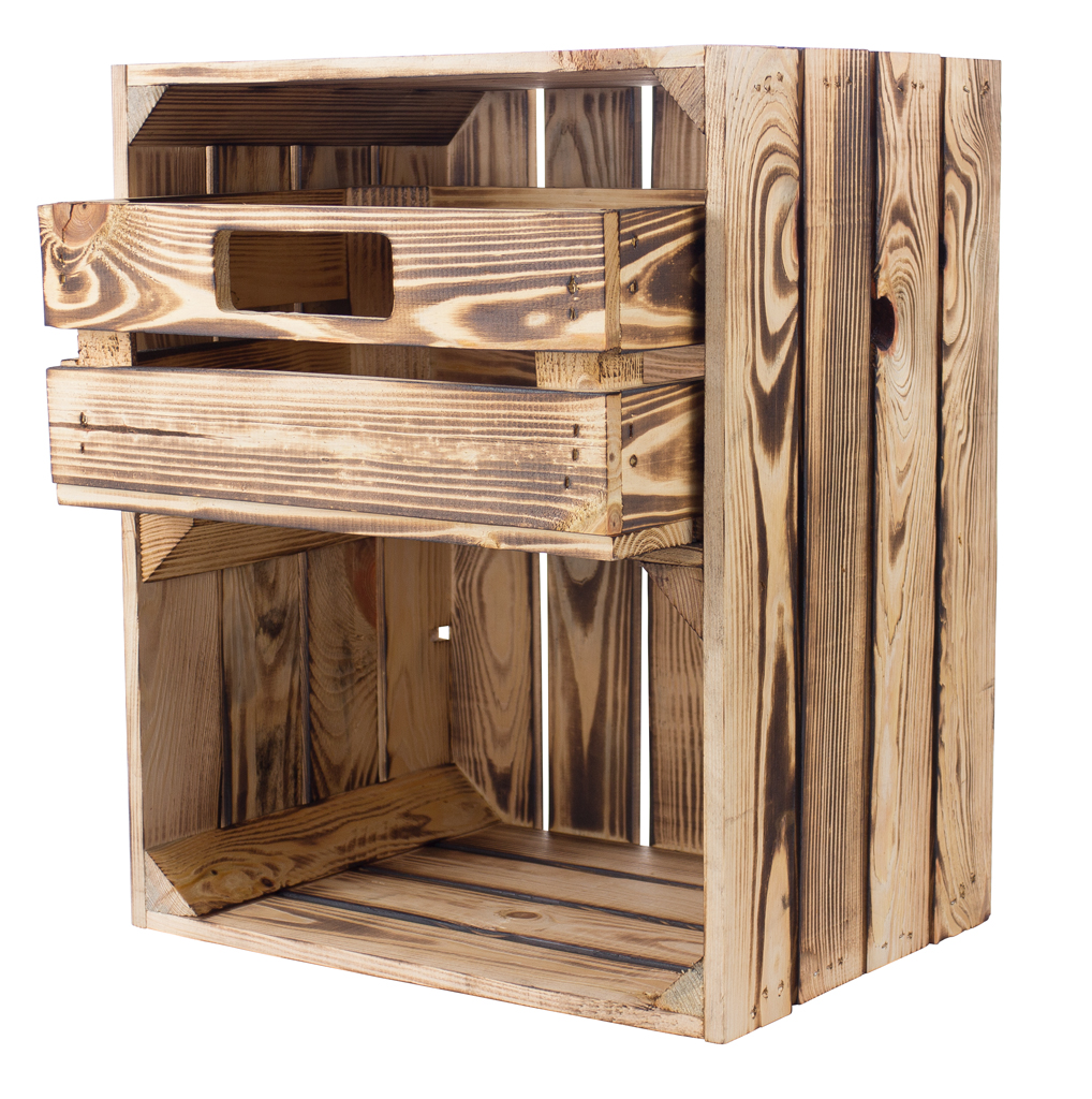 Geflammte Regalkiste -quer- mit Schublade 50x40x30cm Geflammte Regalkiste -quer- mit Schublade 50x40x30cm