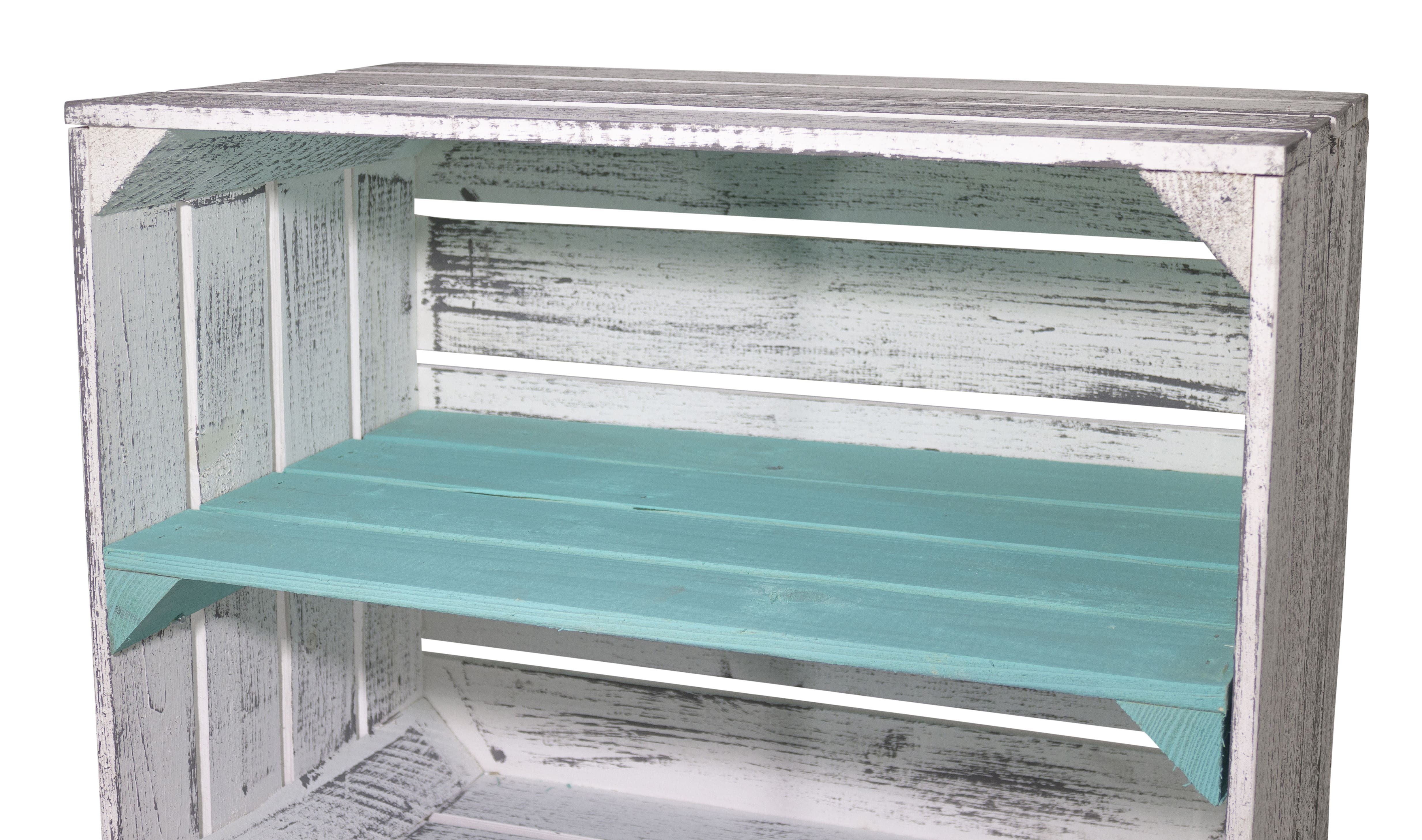 Shabby graue Obstkiste mit türkisem Mittelbrett 50 x 40 x 30cm Shabby graue Obstkiste mit türkisem Mittelbrett 50 x 40 x 30cm