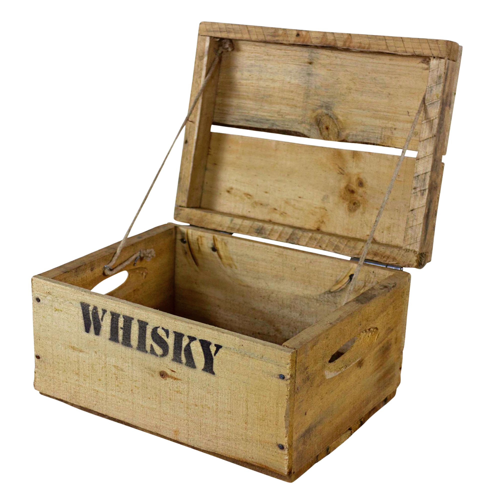 Rustikale Obstkiste mit Deckel und Aufdruck Whisky 26x20x15cm Rustikale Obstkiste mit Deckel und Aufdruck Whisky 26x20x15cm