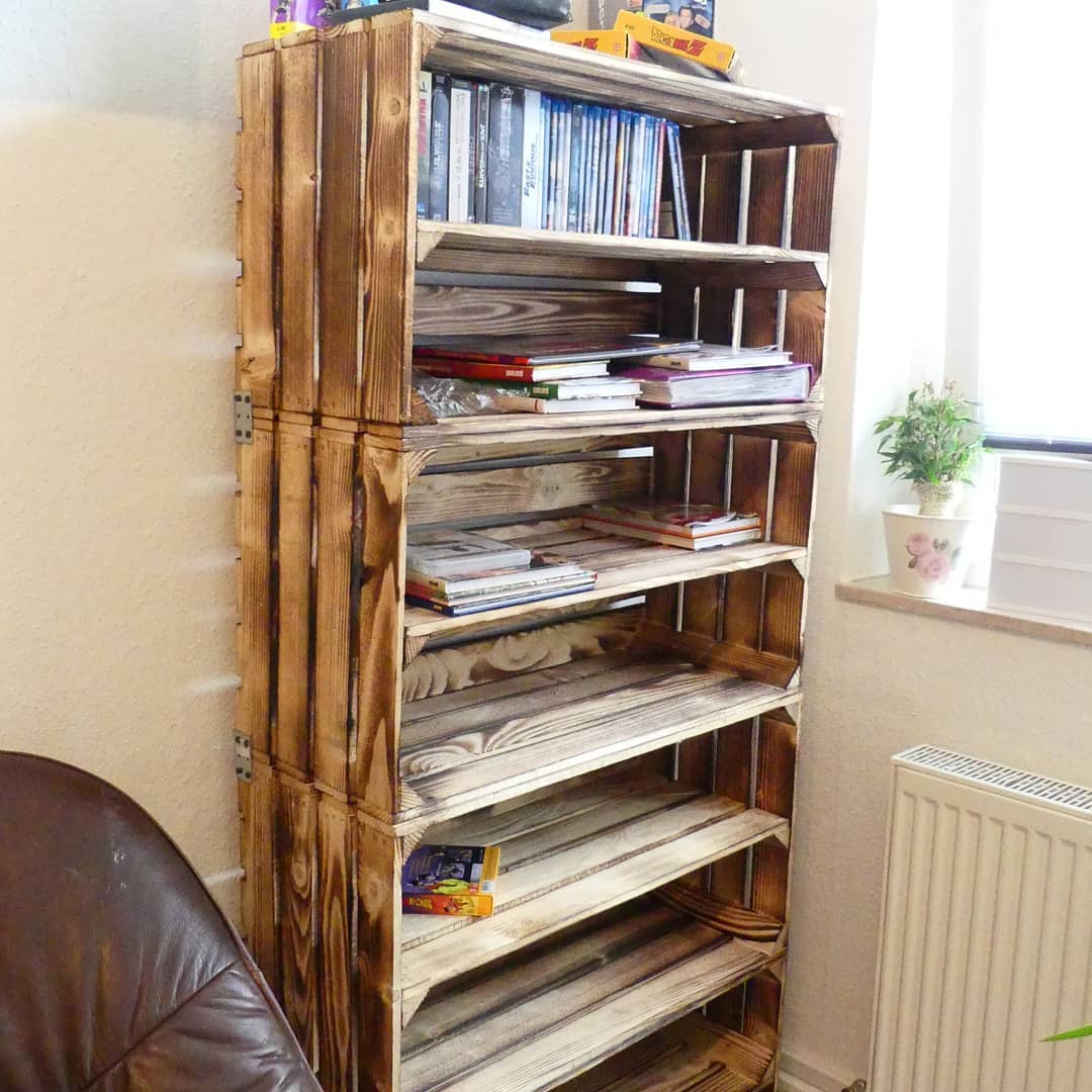 Große geflammte Holzkiste mit Mittelbrett 68x40x30cm Große geflammte Holzkiste mit Mittelbrett 68x40x30cm