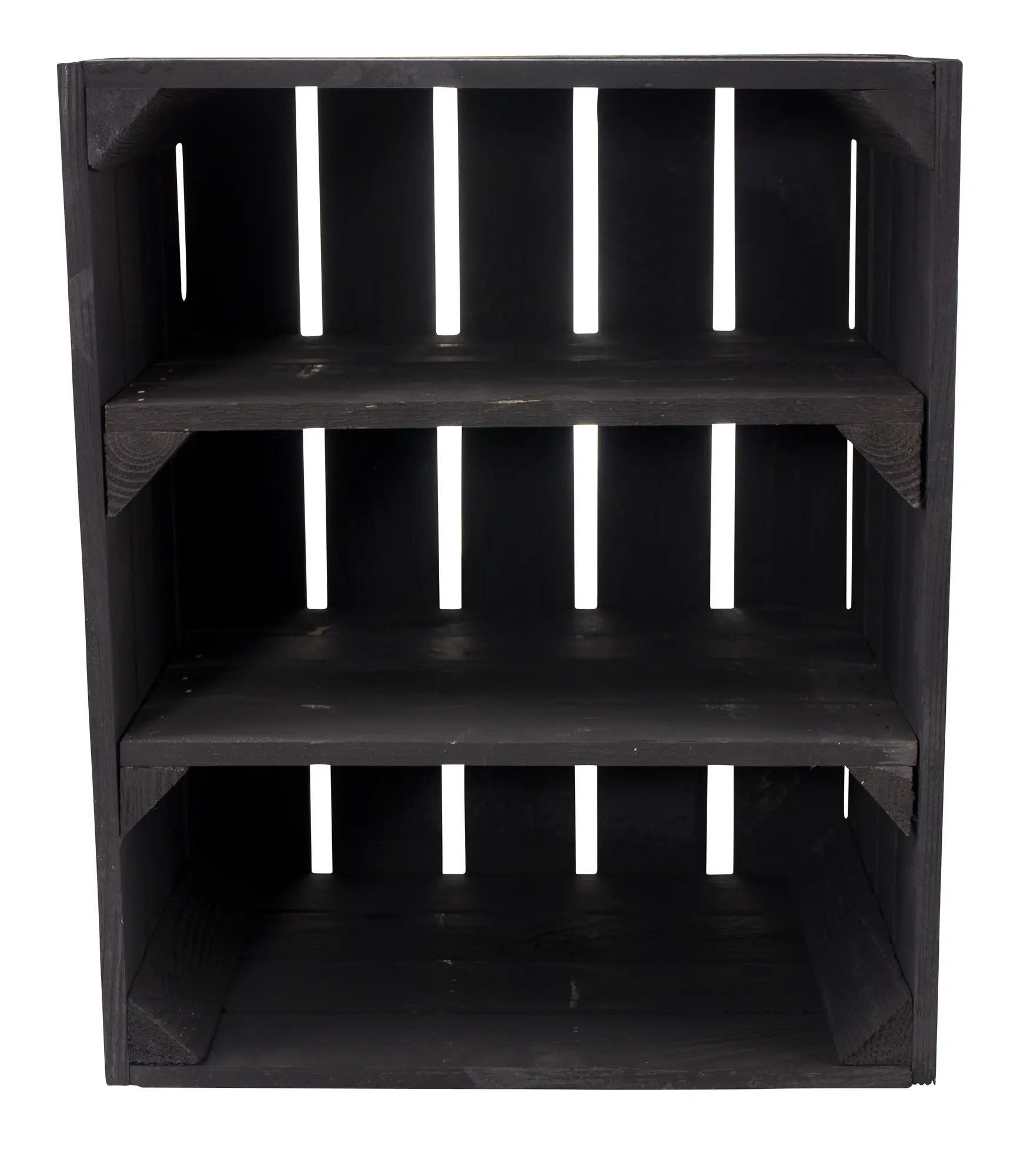 Schwarze Holzkiste mit 2 schwarzen Mittelbrettern -quer- 50x40x30cm Schwarze Holzkiste mit 2 schwarzen Mittelbrettern -quer- 50x40x30cm