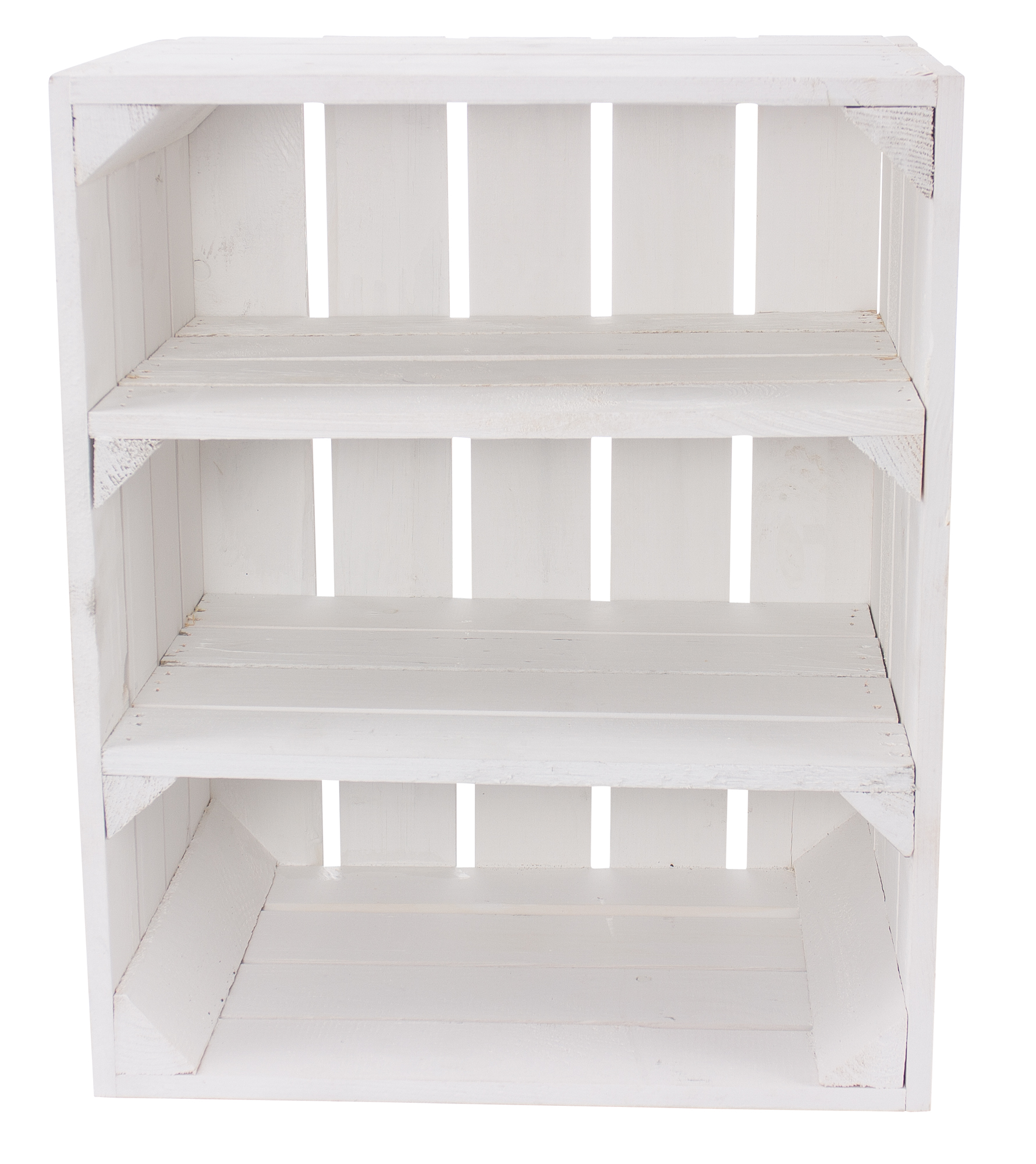 Weiße Holzkiste mit 2 Mittelbrettern -quer- 50x40x30cm