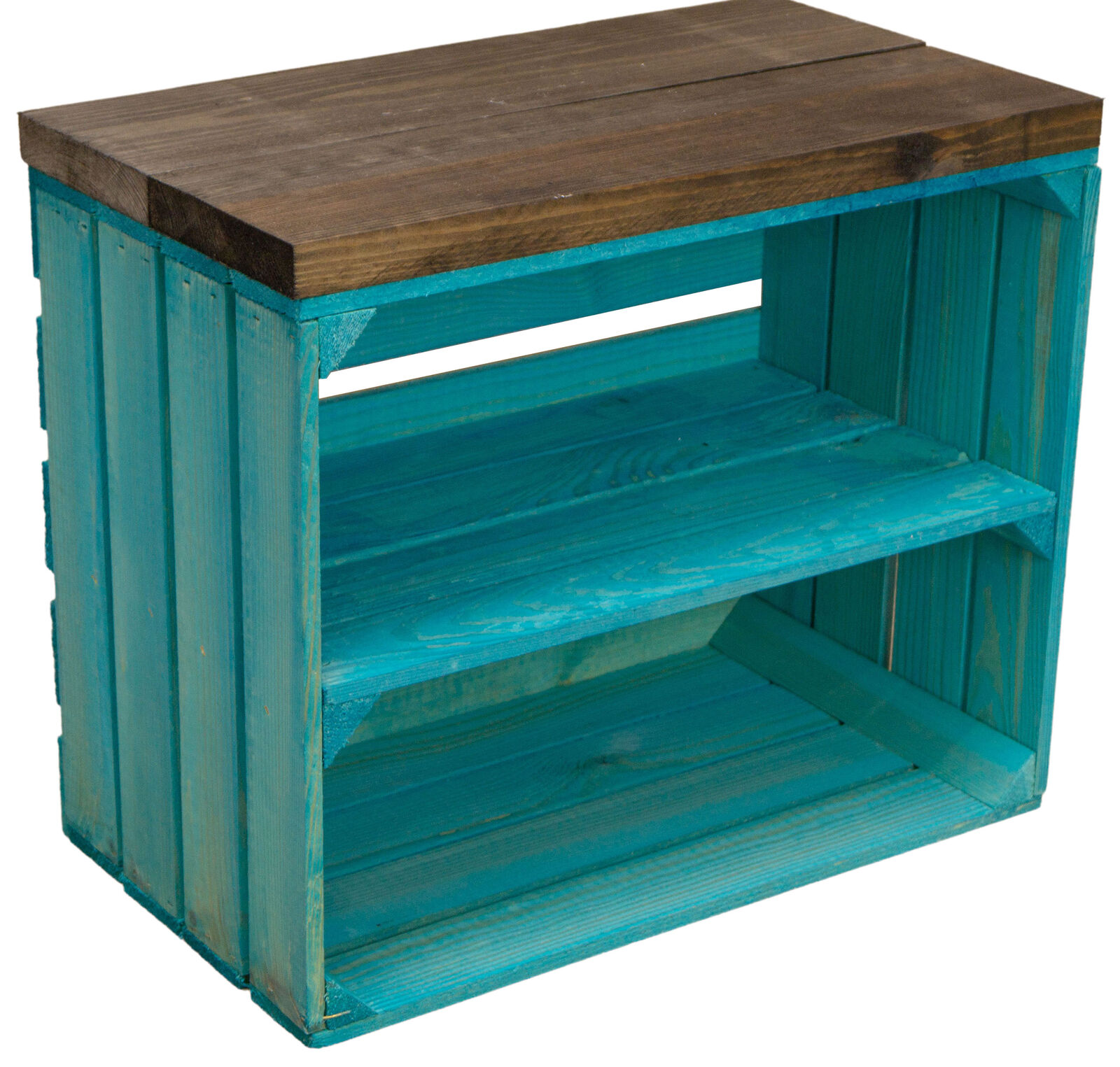 Sitzkiste Johanna - Türkis längs - mit Planke dunkler Planke Sitzkiste Johanna - Türkis längs - mit Planke dunkler Planke
