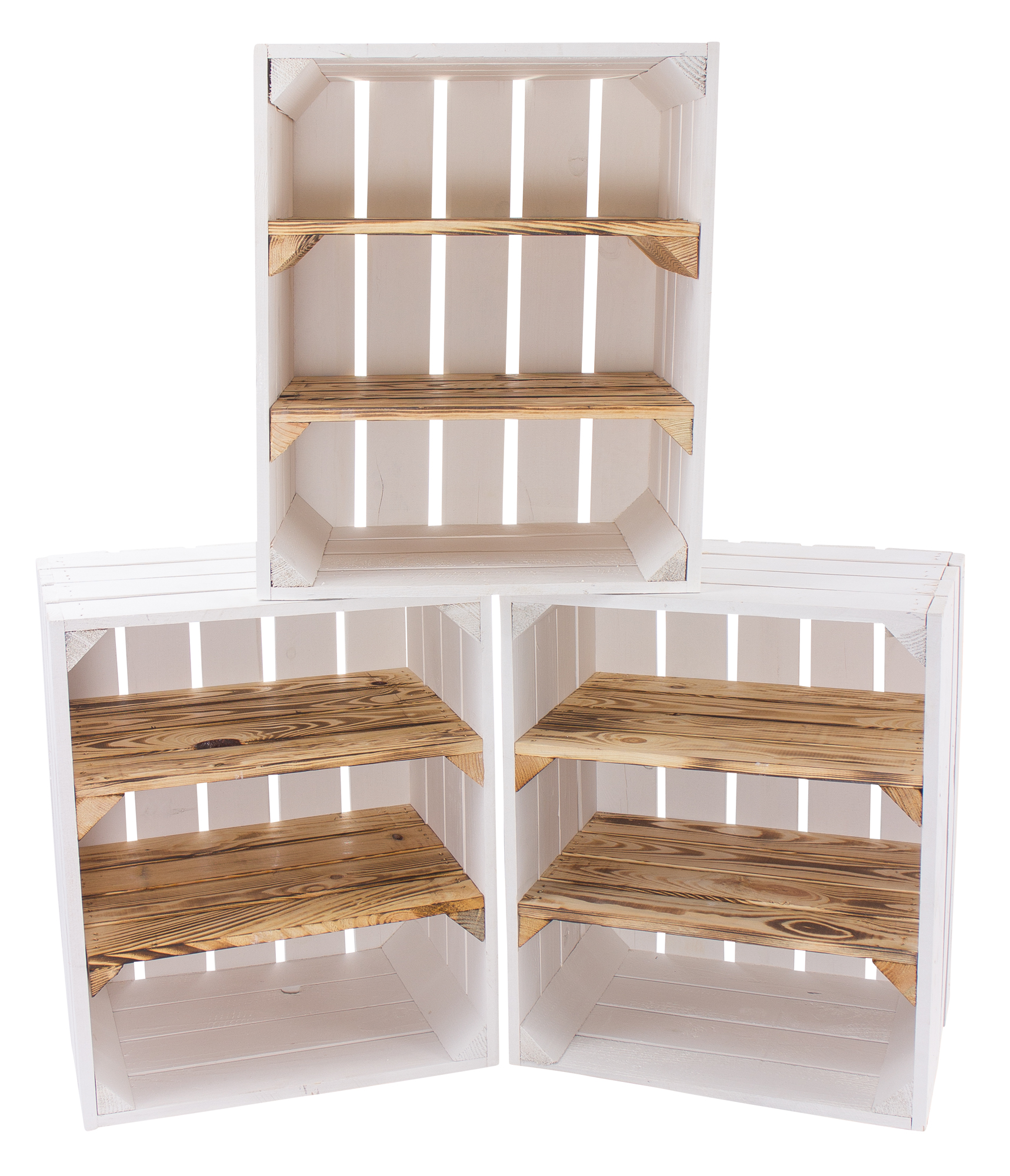 Weiße Holzkiste mit 2 geflammten Mittelbrettern -quer- 50x40x30cm