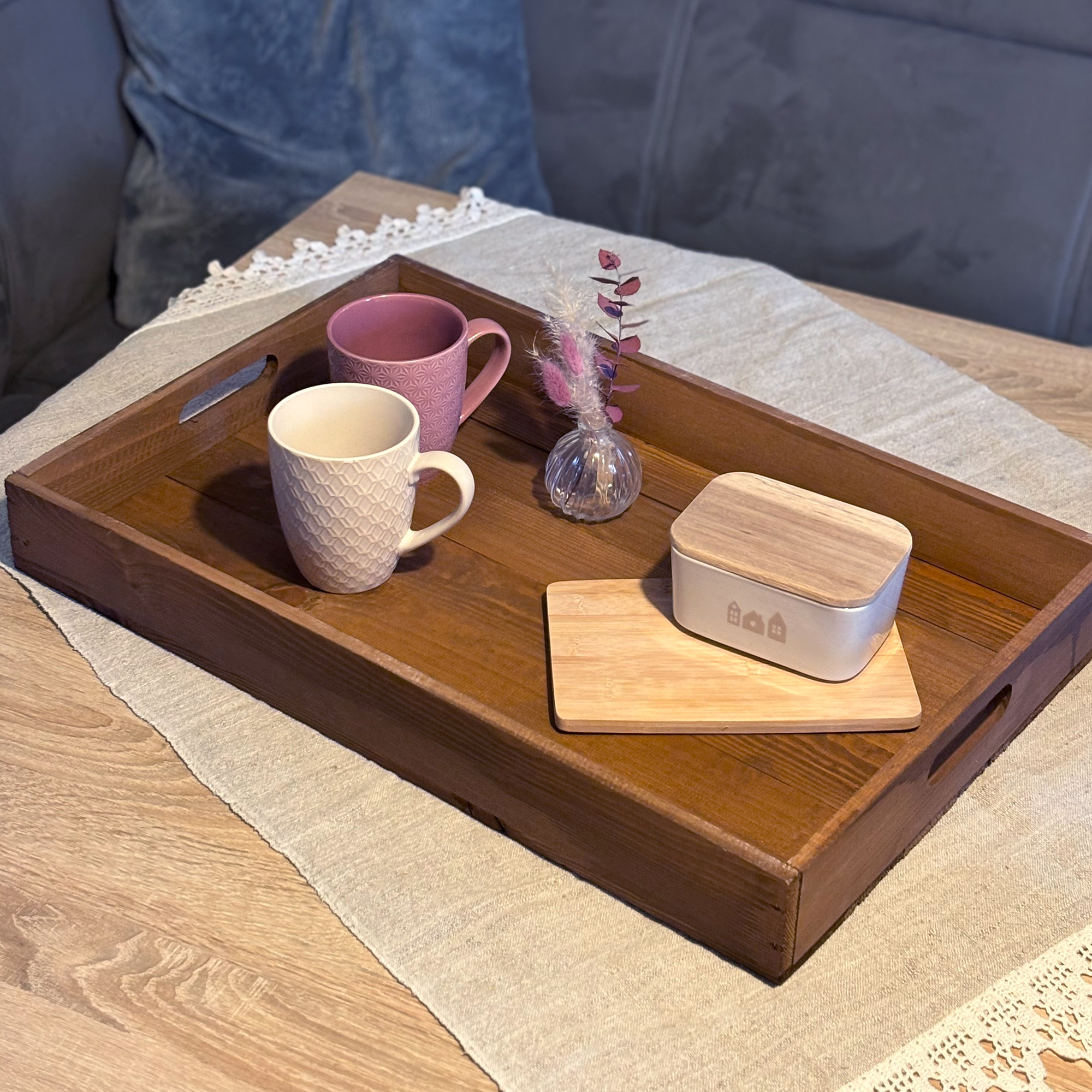 Serviertablett in braun 60x40x8cm Holztablett Frühstückstablet Bartablett